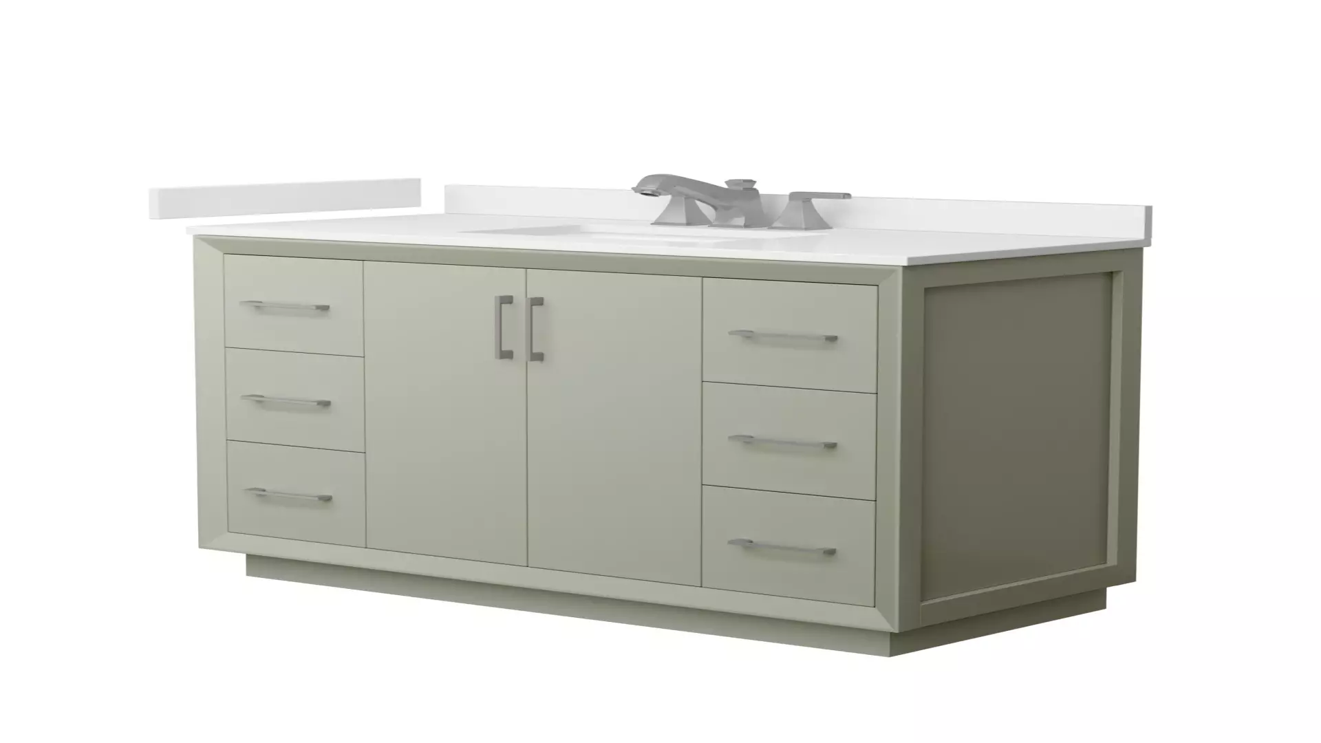 Strada 48 Inch Single Bathroom Vanity in Light Green, White Quartz Countertop, Undermount Square Sink (3-Hole), Brushed Nickel Trim material