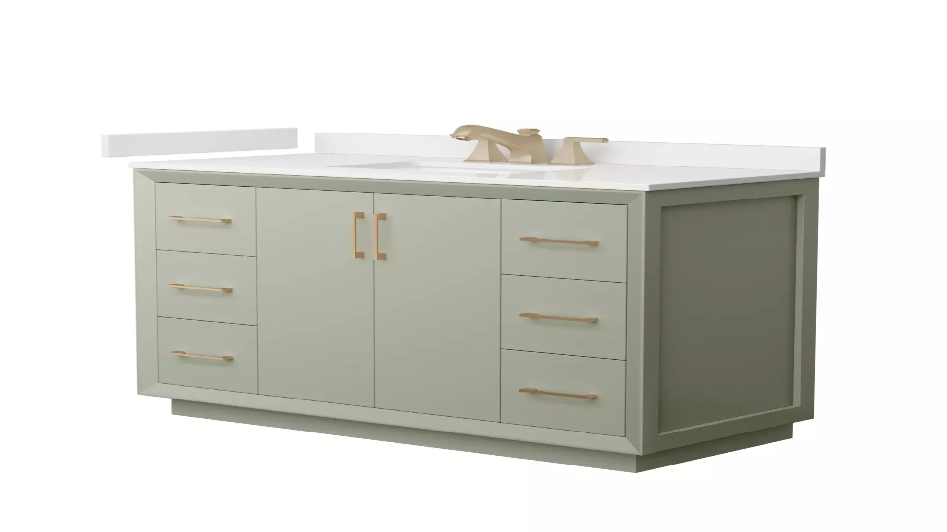 Strada 48 Inch Single Bathroom Vanity in Light Green, White Quartz Countertop, Undermount Square Sink (3-Hole), Satin Bronze Trim material