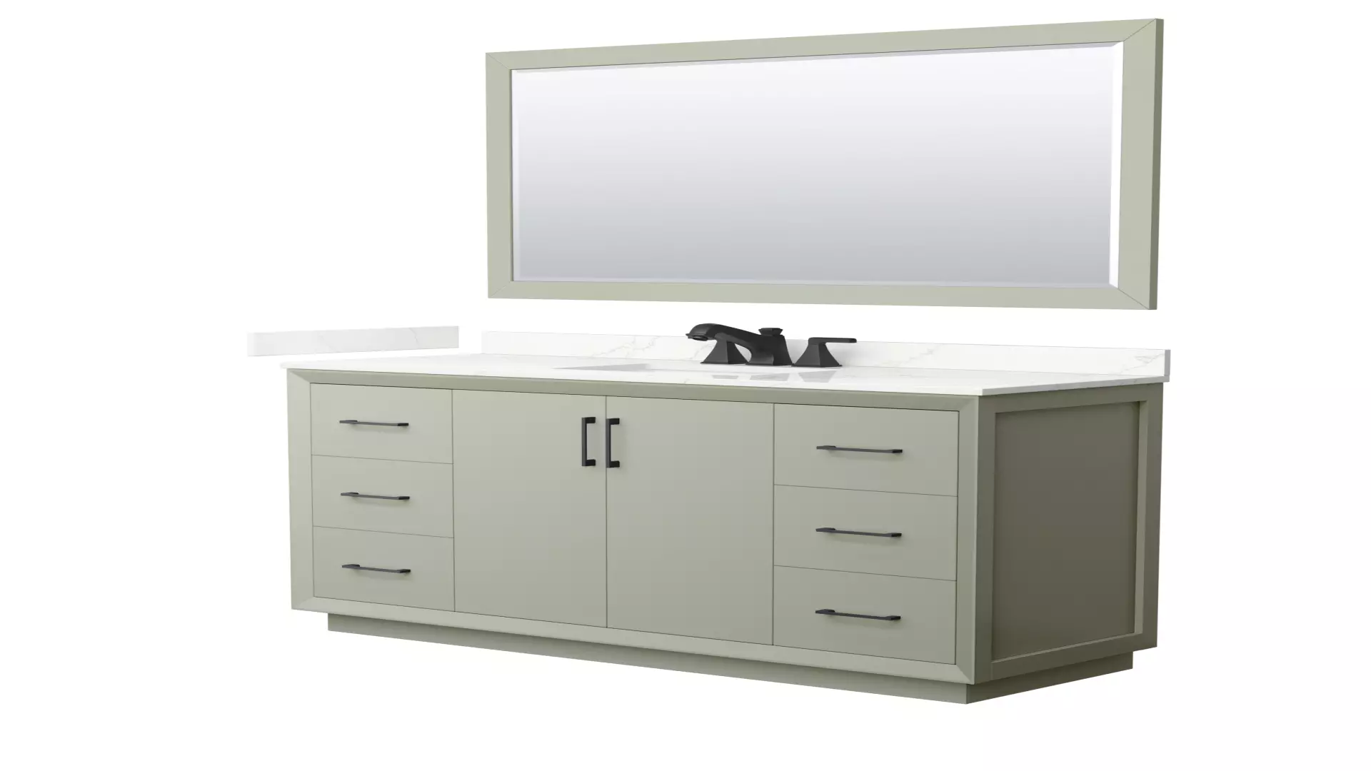 Strada 60 Inch Single Bathroom Vanity in Light Green, Giotto Quartz Countertop, Undermount Square Sink (3-Hole), Matte Black Trim, 58 Inch Mirror material