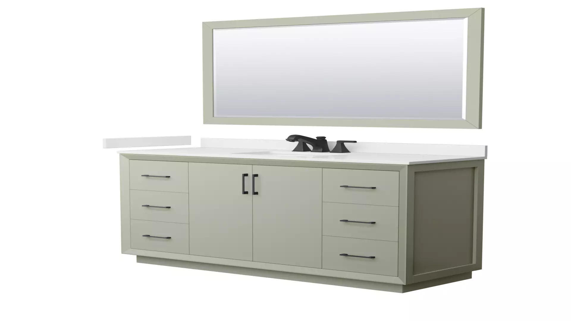 Strada 60 Inch Single Bathroom Vanity in Light Green, White Quartz Countertop, Undermount Square Sink (3-Hole), Matte Black Trim, 58 Inch Mirror material
