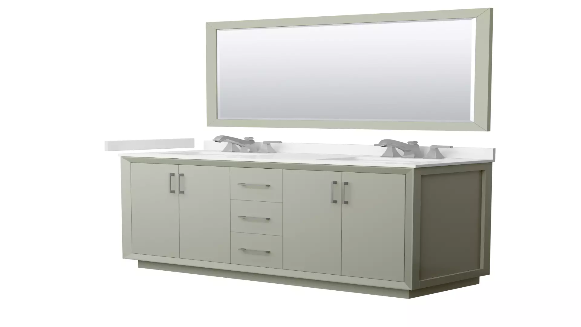 Strada 60 Inch Double Bathroom Vanity in Light Green, White Quartz Countertop, Undermount Square Sinks (3-Hole), Brushed Nickel Trim, 58 Inch Mirror material