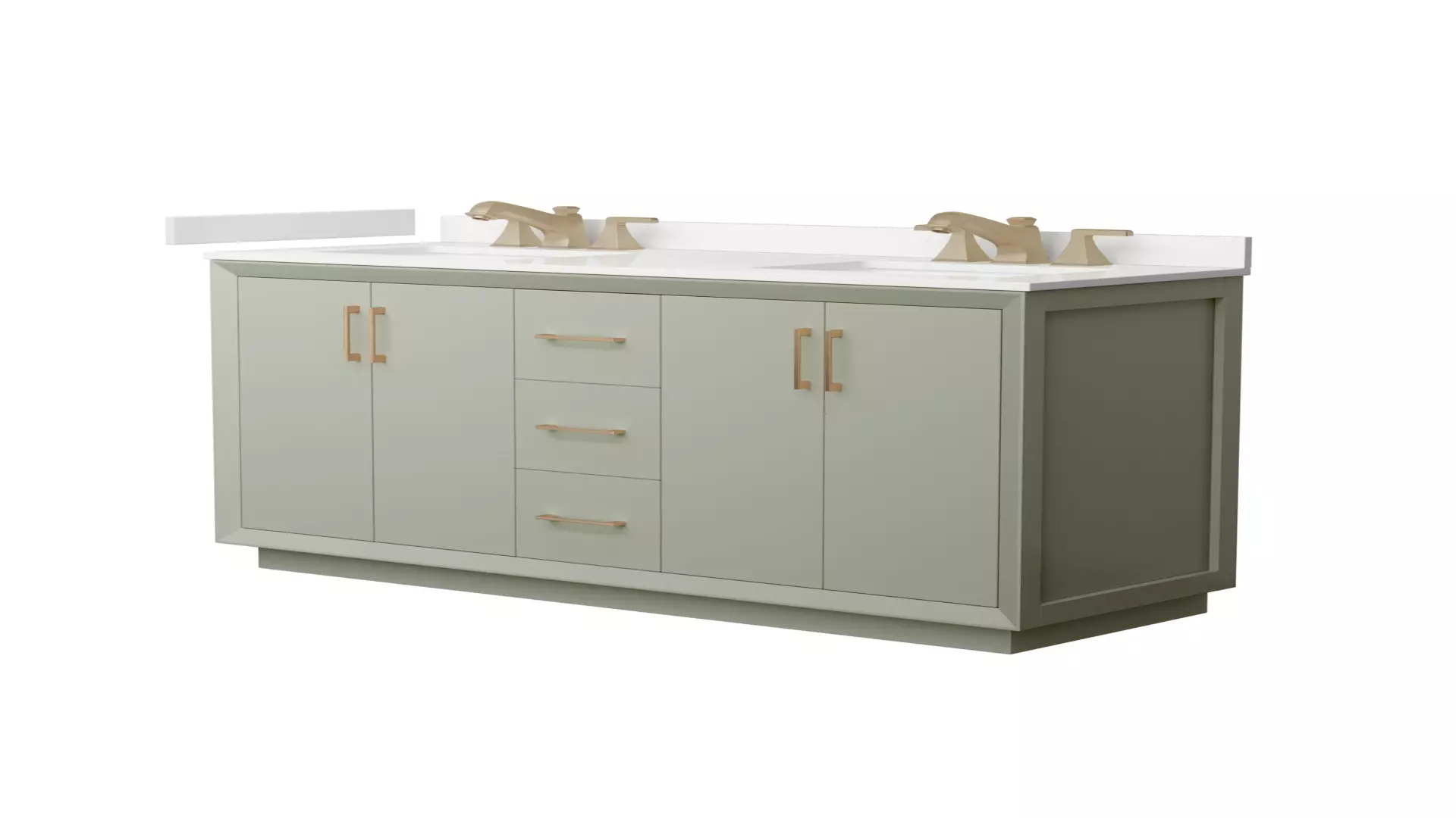Strada 60 Inch Double Bathroom Vanity in Light Green, White Quartz Countertop, Undermount Square Sinks (3-Hole), Satin Bronze Trim material