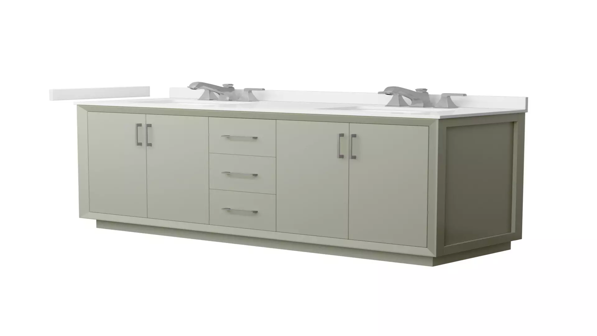 Strada 66 Inch Double Bathroom Vanity in Light Green, White Quartz Countertop, Undermount Square Sinks (3-Hole), Brushed Nickel Trim material