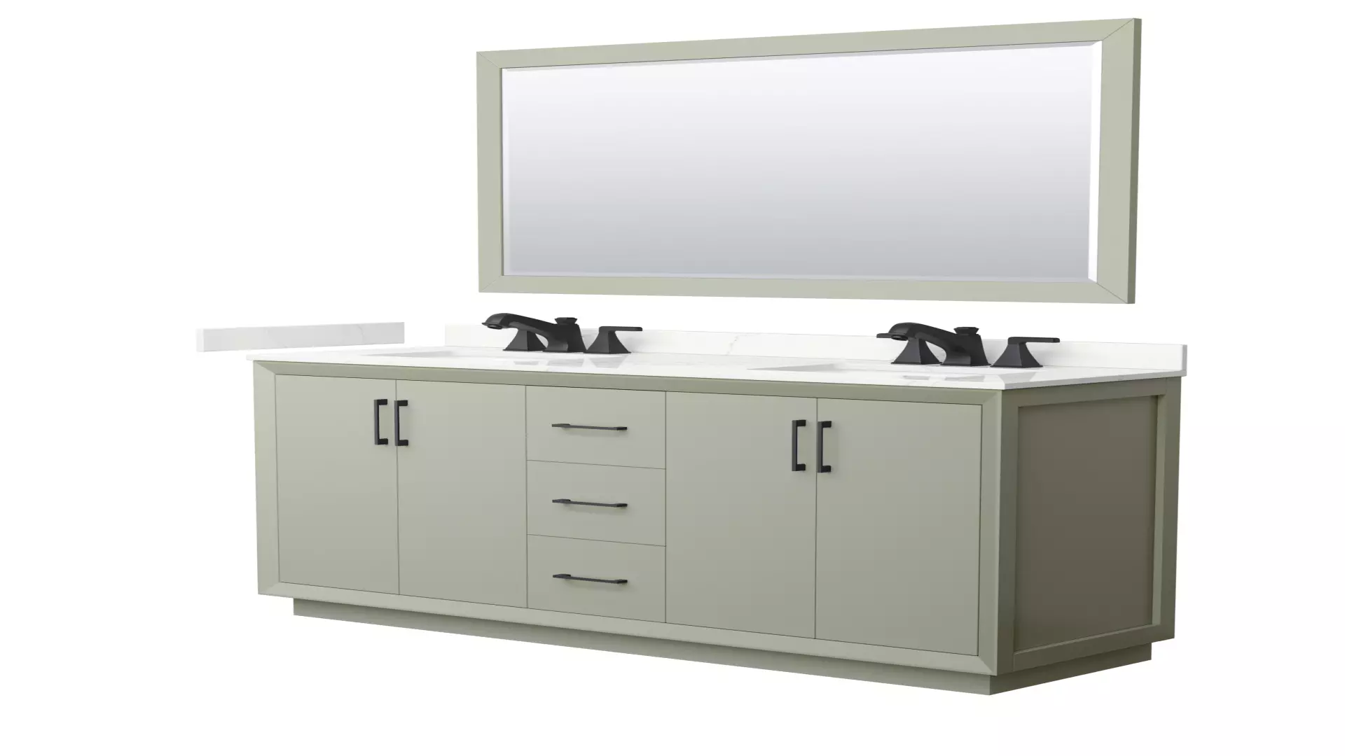Strada 66 Inch Double Bathroom Vanity in Light Green, Giotto Quartz Countertop, Undermount Square Sinks (3-Hole), Matte Black Trim, 58 Inch Mirror material