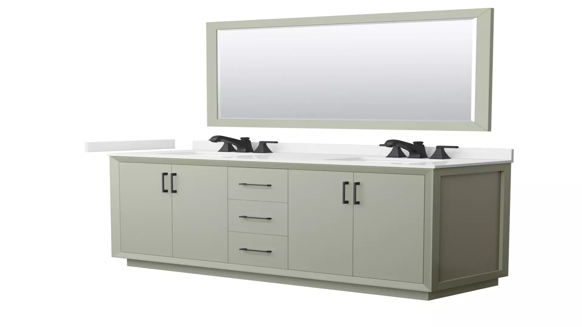Strada 66 Inch Double Bathroom Vanity in Light Green, White Quartz Countertop, Undermount Square Sinks (3-Hole), Matte Black Trim, 58 Inch Mirror material