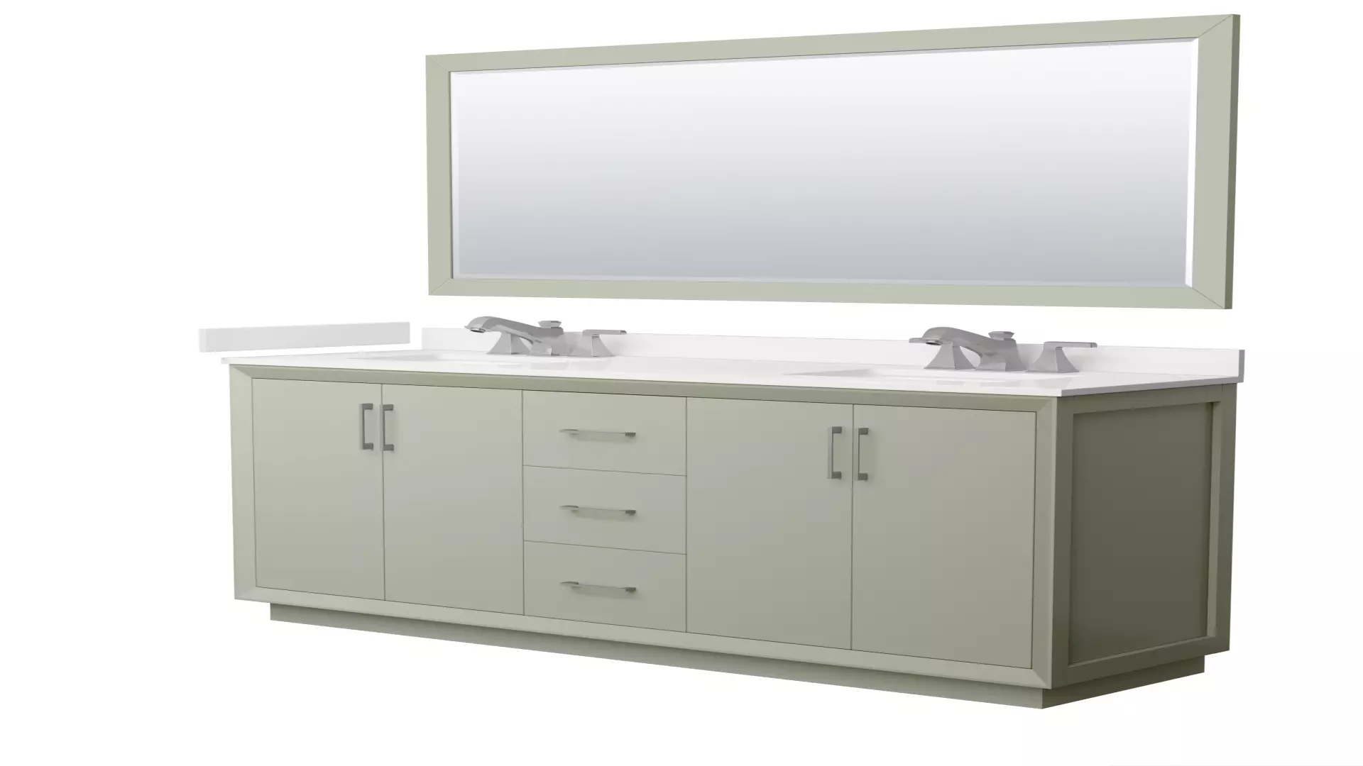 Strada 72 Inch Double Bathroom Vanity in Light Green, White Quartz Countertop, Undermount Square Sinks (3-Hole), Brushed Nickel Trim, 70 Inch Mirror material