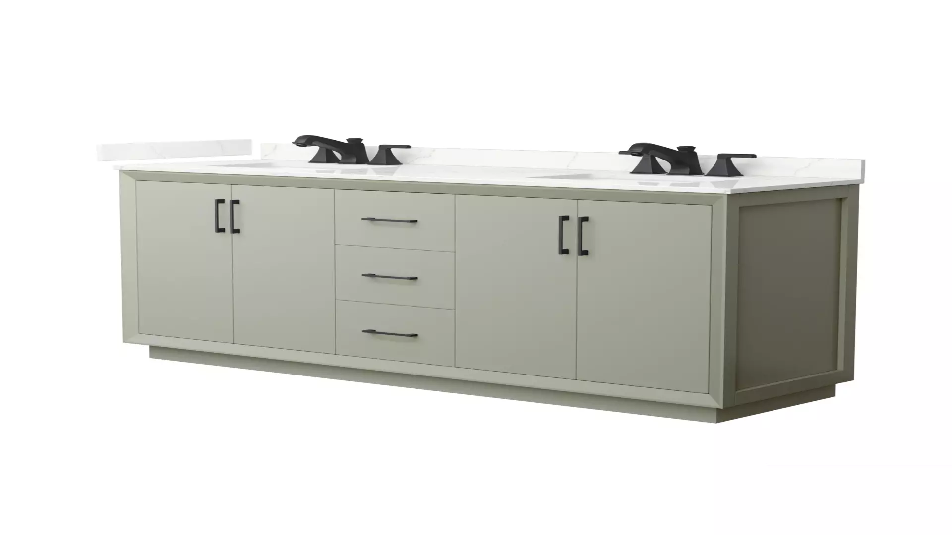 Strada 72 Inch Double Bathroom Vanity in Light Green, Giotto Quartz Countertop, Undermount Square Sinks (3-Hole), Matte Black Trim material