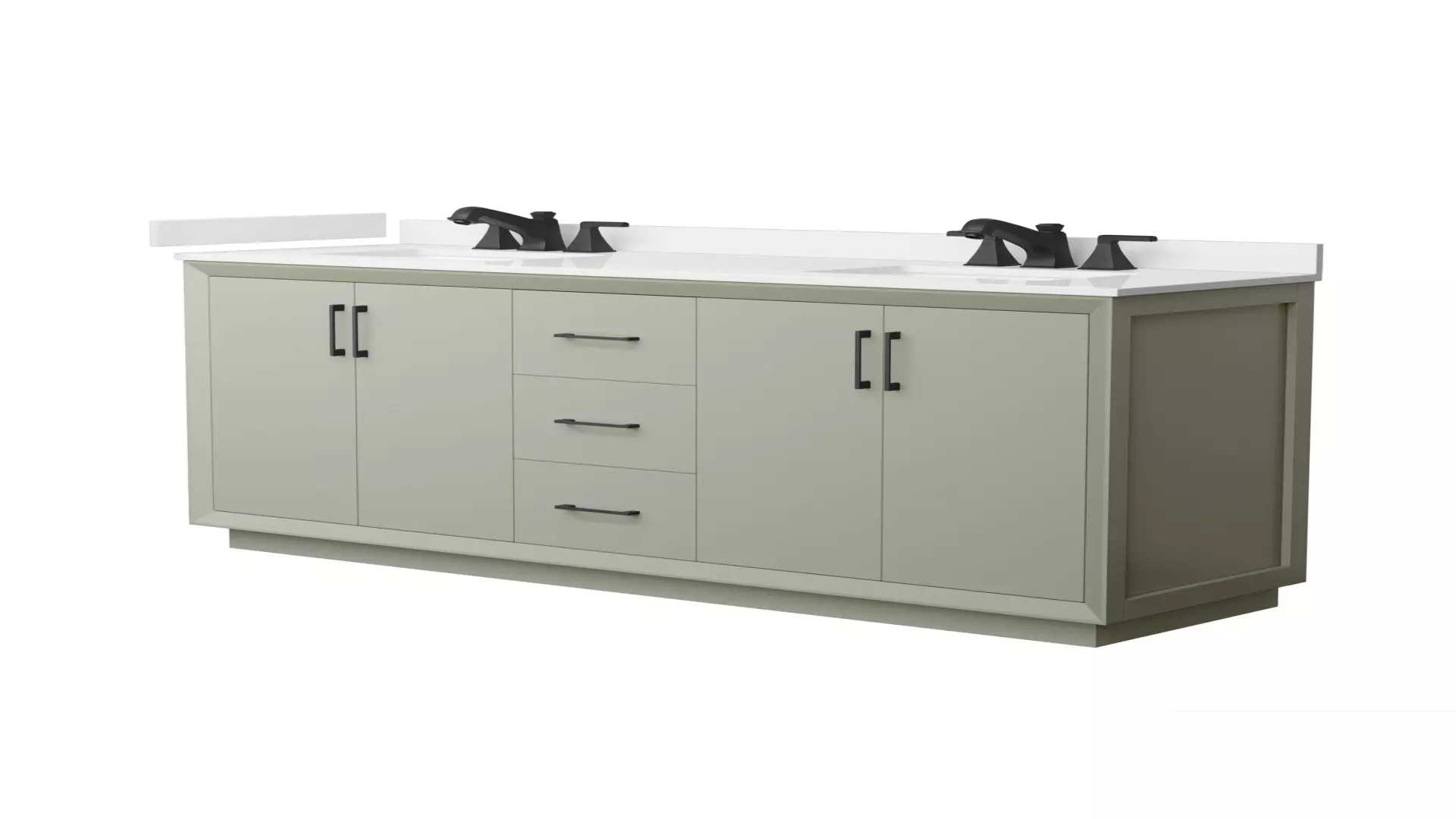 Strada 72 Inch Double Bathroom Vanity in Light Green, White Quartz Countertop, Undermount Square Sinks (3-Hole), Matte Black Trim material