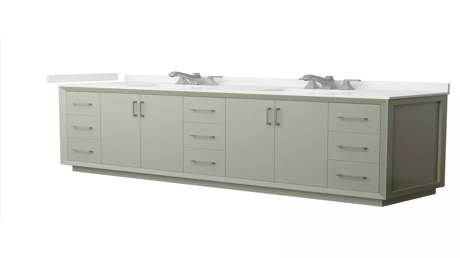 Strada 84 Inch Double Bathroom Vanity in Light Green, White Quartz Countertop, Undermount Square Sinks (3-Hole), Brushed Nickel Trim material
