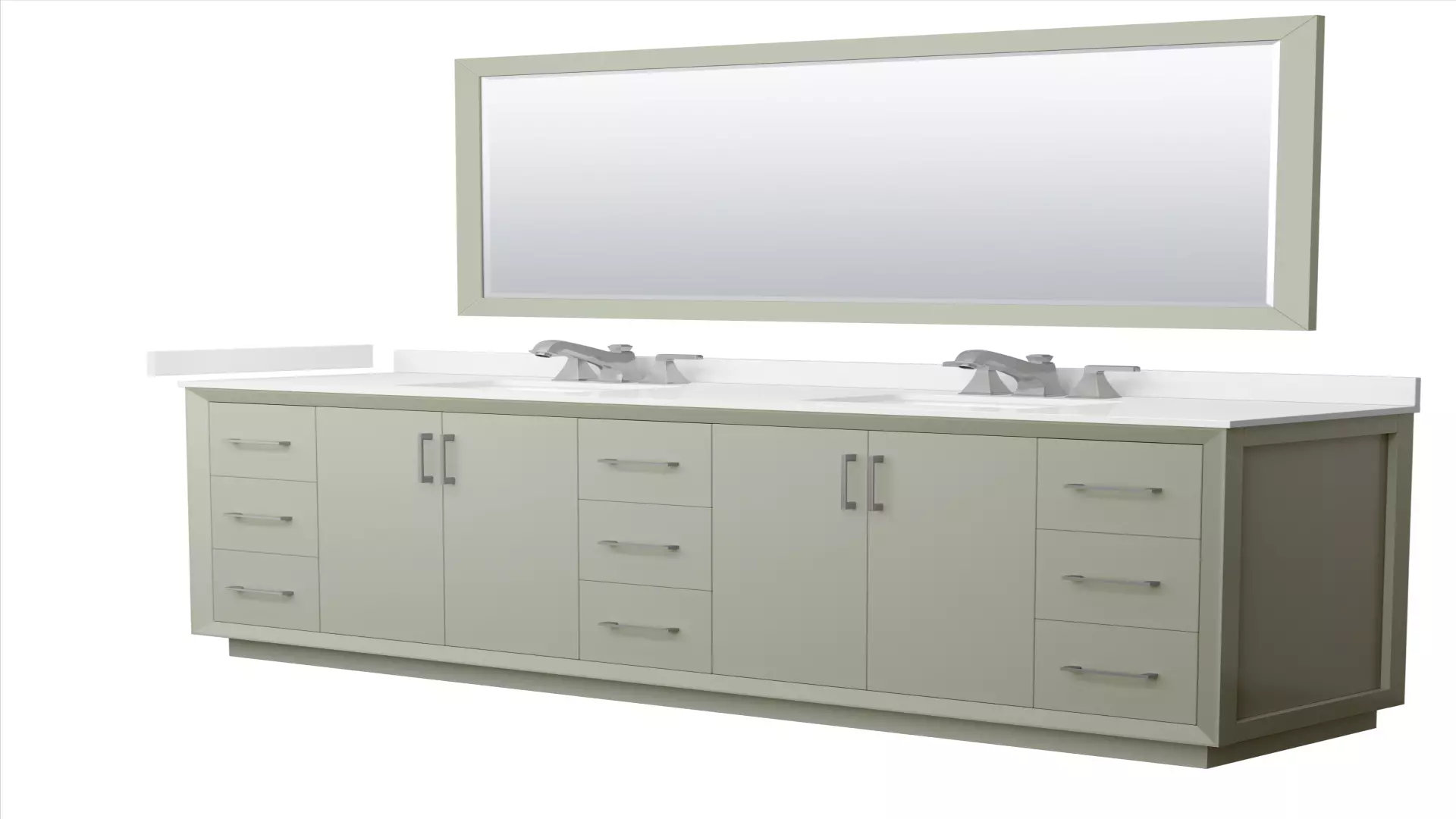 Strada 84 Inch Double Bathroom Vanity in Light Green, White Quartz Countertop, Undermount Square Sinks (3-Hole), Brushed Nickel Trim, 70 Inch Mirror material
