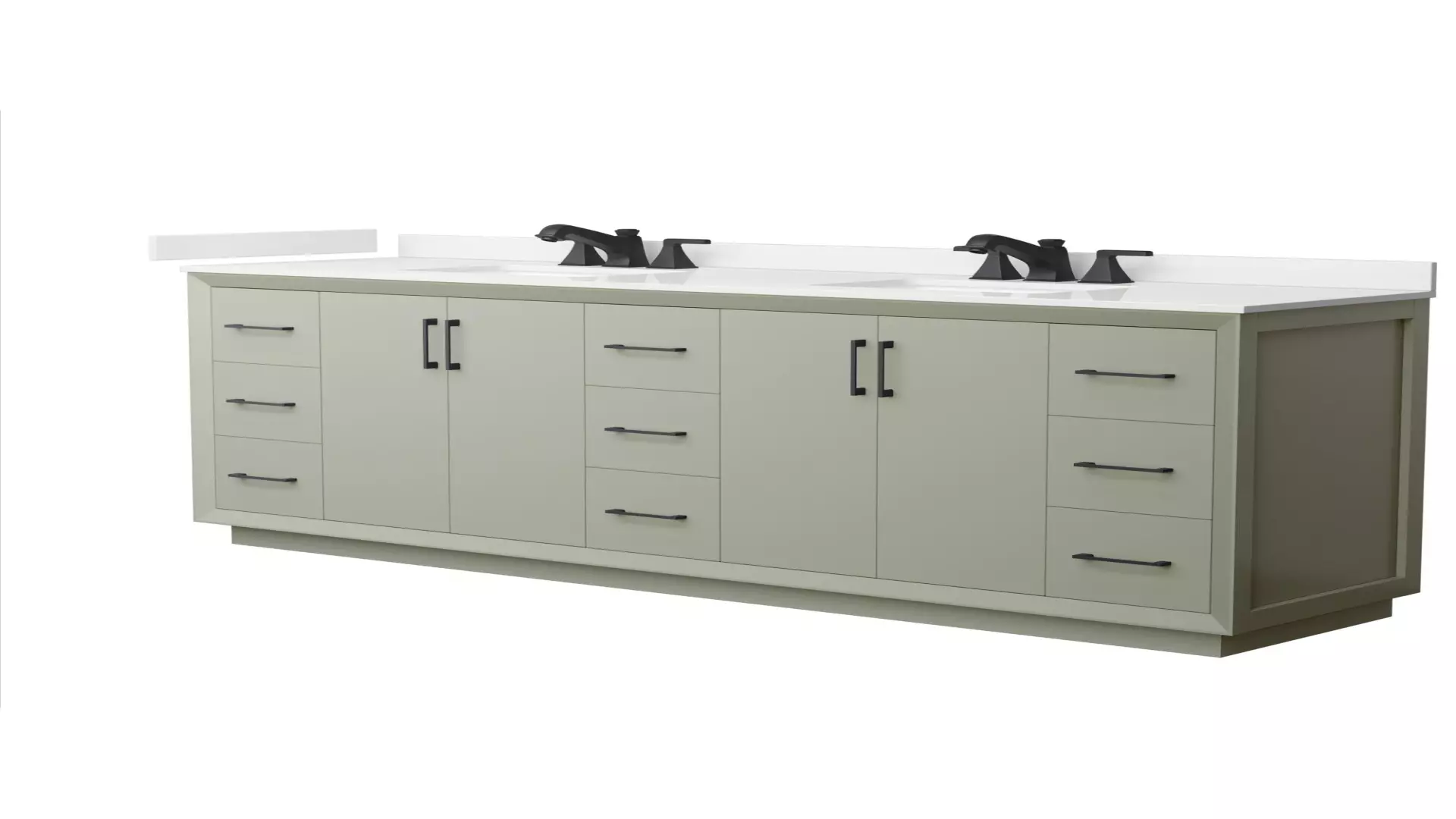 Strada 84 Inch Double Bathroom Vanity in Light Green, White Quartz Countertop, Undermount Square Sinks (3-Hole), Matte Black Trim material