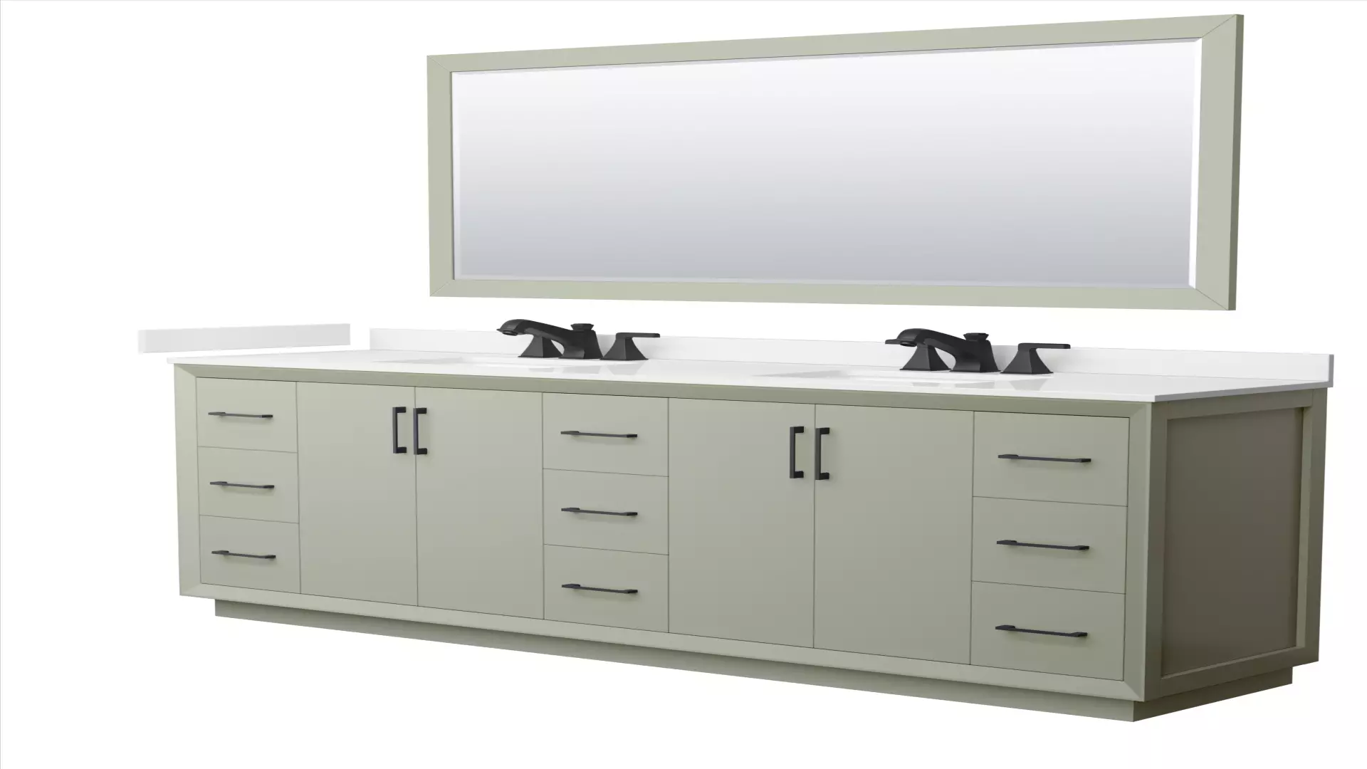 Strada 84 Inch Double Bathroom Vanity in Light Green, White Quartz Countertop, Undermount Square Sinks (3-Hole), Matte Black Trim, 70 Inch Mirror material