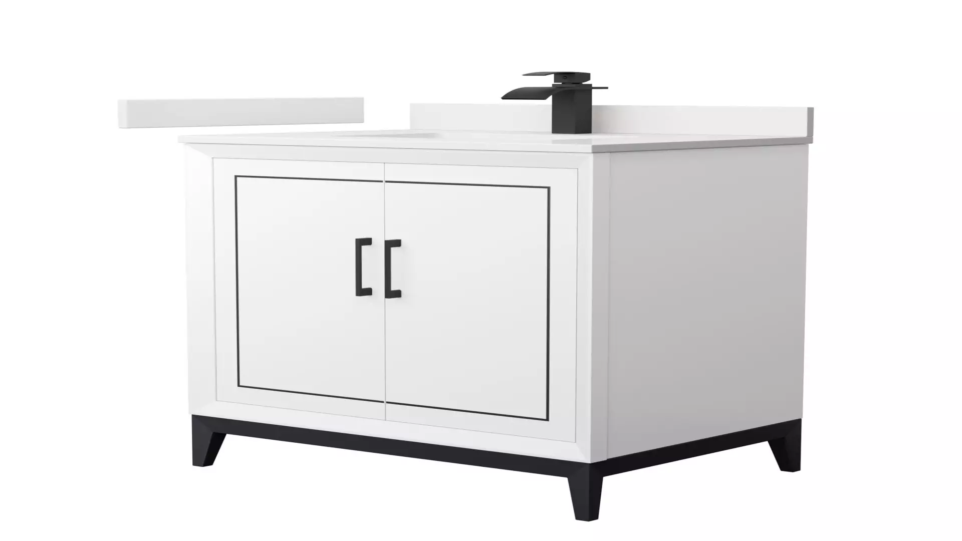 Marlena 30 Inch Single Bathroom Vanity in White, White Quartz Countertop, Undermount Square Sink (1-Hole), Matte Black Trim material