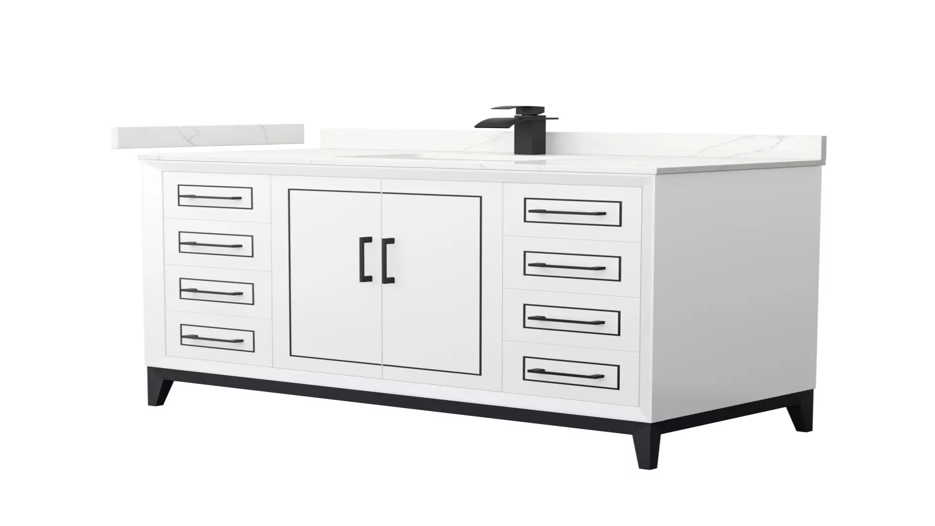 Marlena 48 Inch Single Bathroom Vanity in White, Giotto Quartz Countertop, Undermount Square Sink (1-Hole), Matte Black Trim material