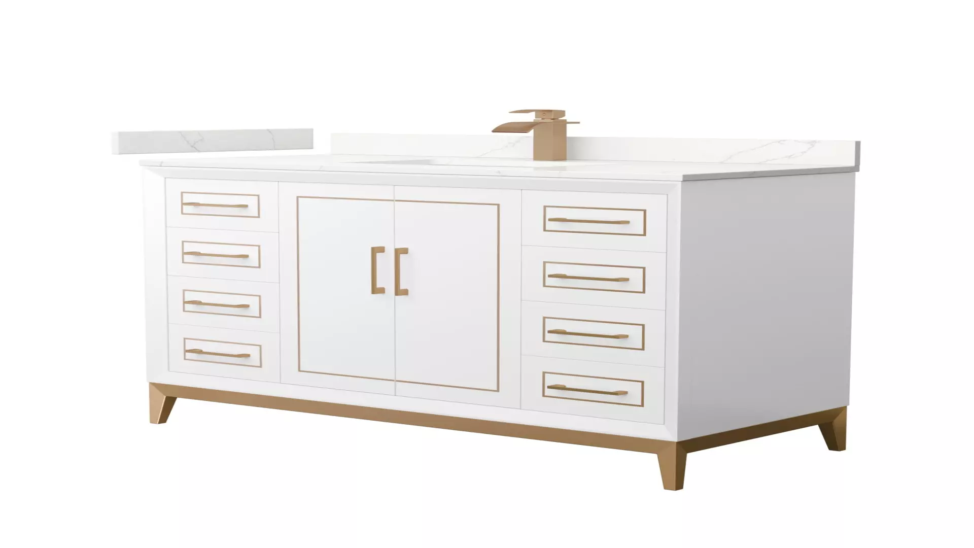 Marlena 48 Inch Single Bathroom Vanity in White, Giotto Quartz Countertop, Undermount Square Sink (1-Hole), Satin Bronze Trim material