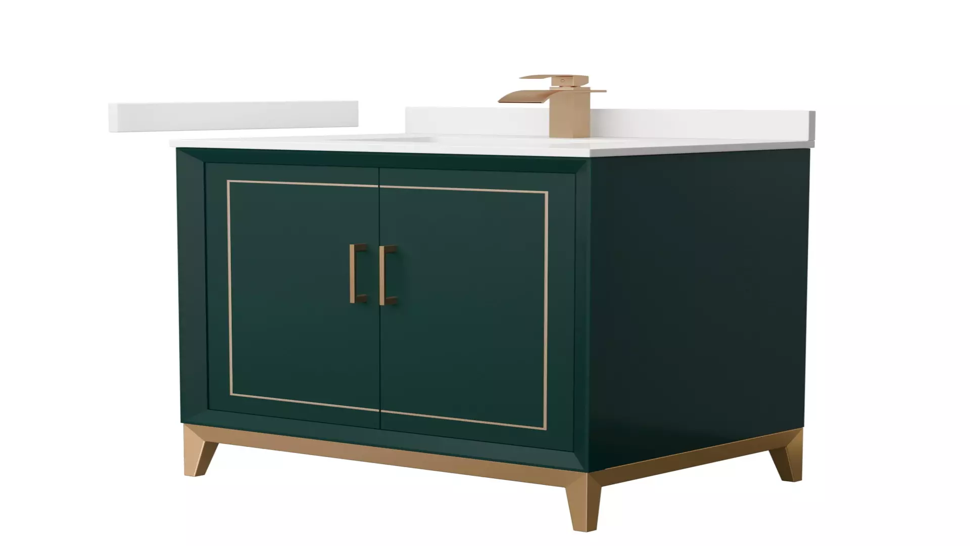 Marlena 30 Inch Single Bathroom Vanity in Green, White Quartz Countertop, Undermount Square Sink (1-Hole), Satin Bronze Trim material