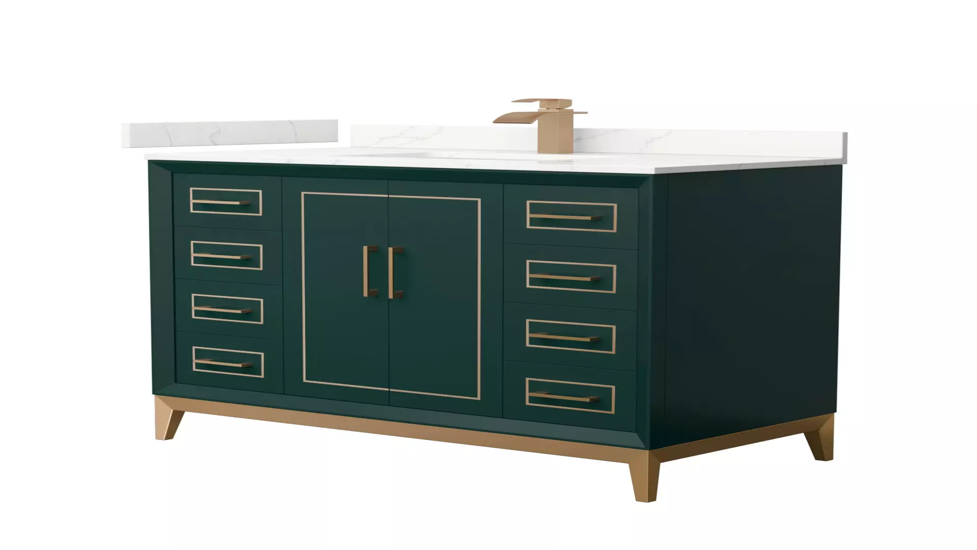 Marlena 42 Inch Single Bathroom Vanity in Green, Giotto Quartz Countertop, Undermount Square Sink (1-Hole), Satin Bronze Trim material