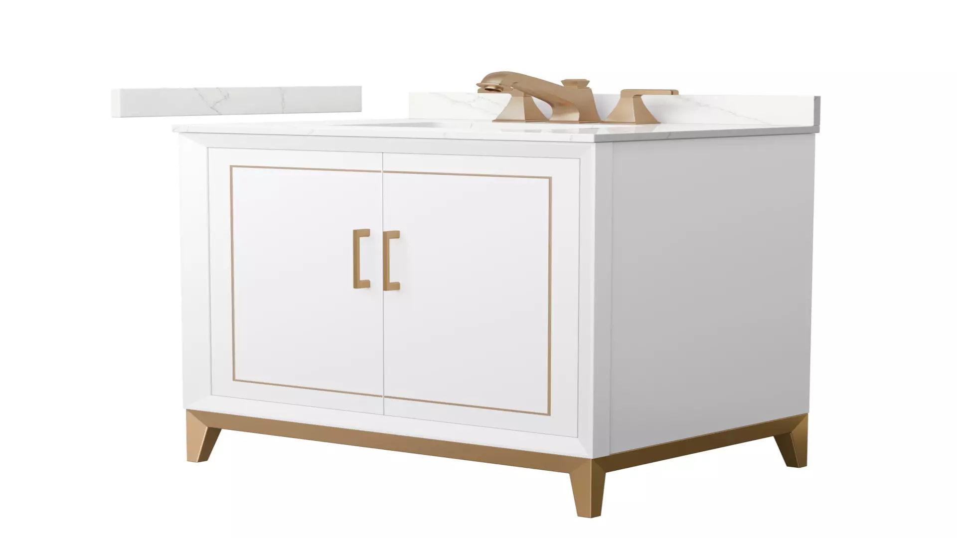 Marlena 30 Inch Single Bathroom Vanity in White, Giotto Quartz Countertop, Undermount Square Sink (3-Hole), Satin Bronze Trim material