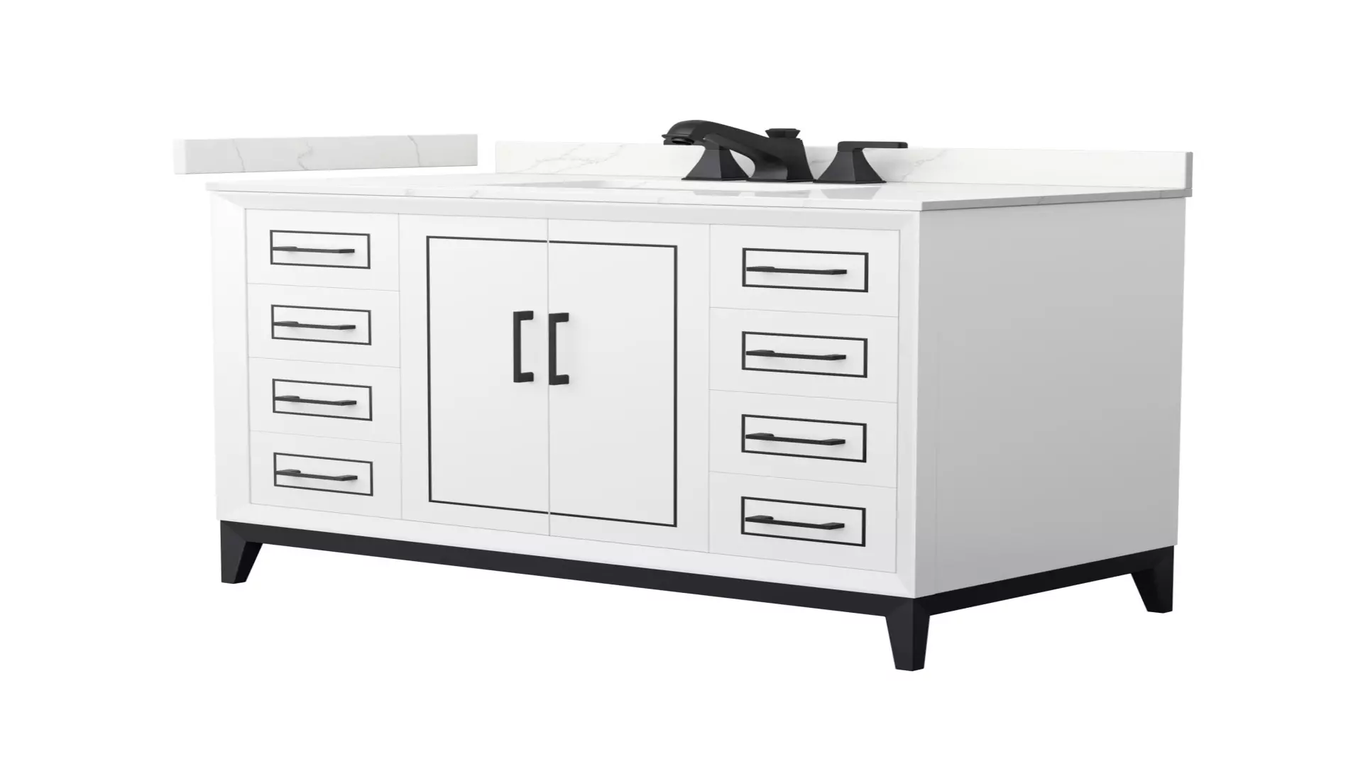 Marlena 42 Inch Single Bathroom Vanity in White, Giotto Quartz Countertop, Undermount Square Sink (3-Hole), Matte Black Trim material