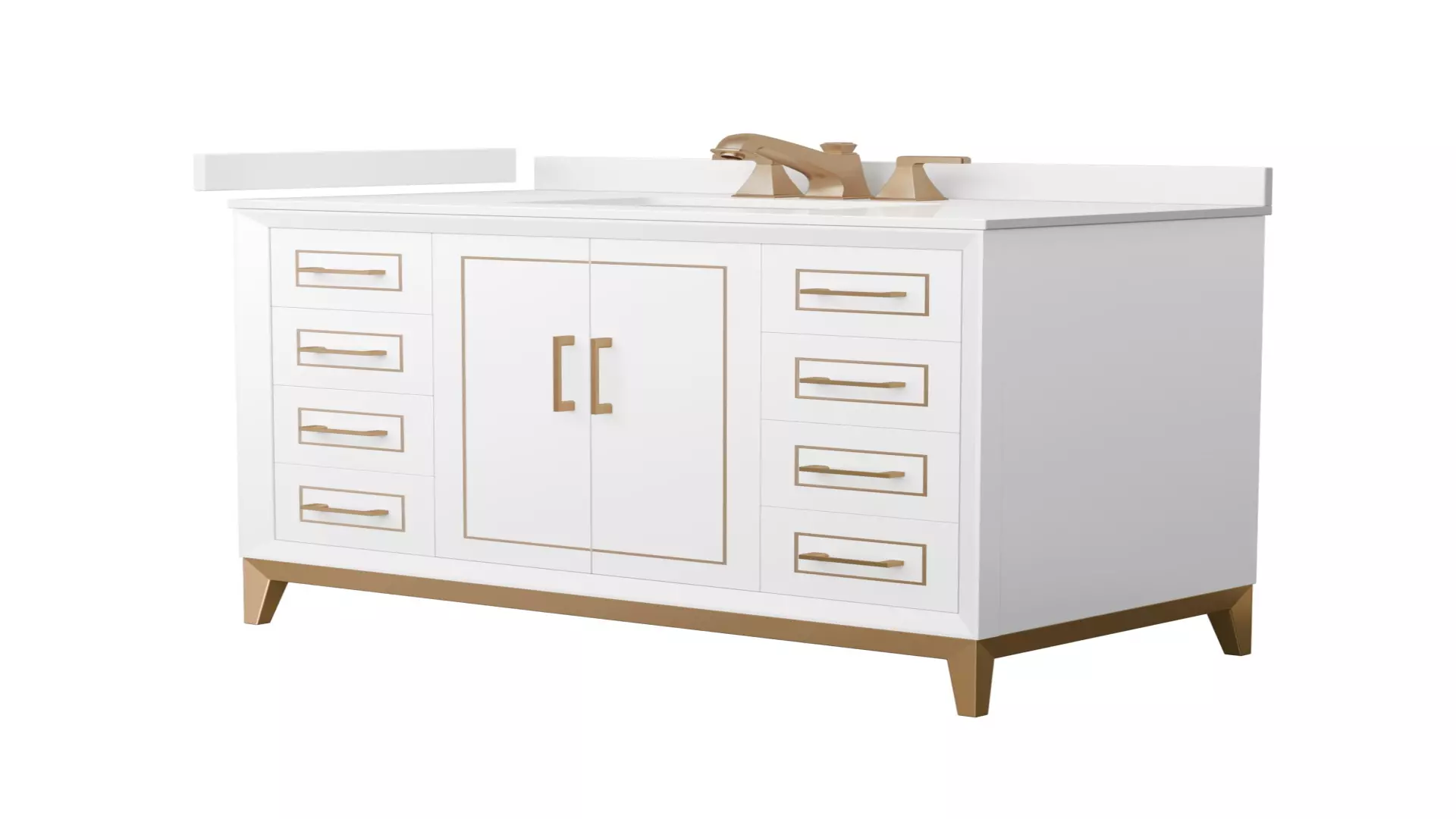 Marlena 42 Inch Single Bathroom Vanity in White, White Quartz Countertop, Undermount Square Sink (3-Hole), Satin Bronze Trim material