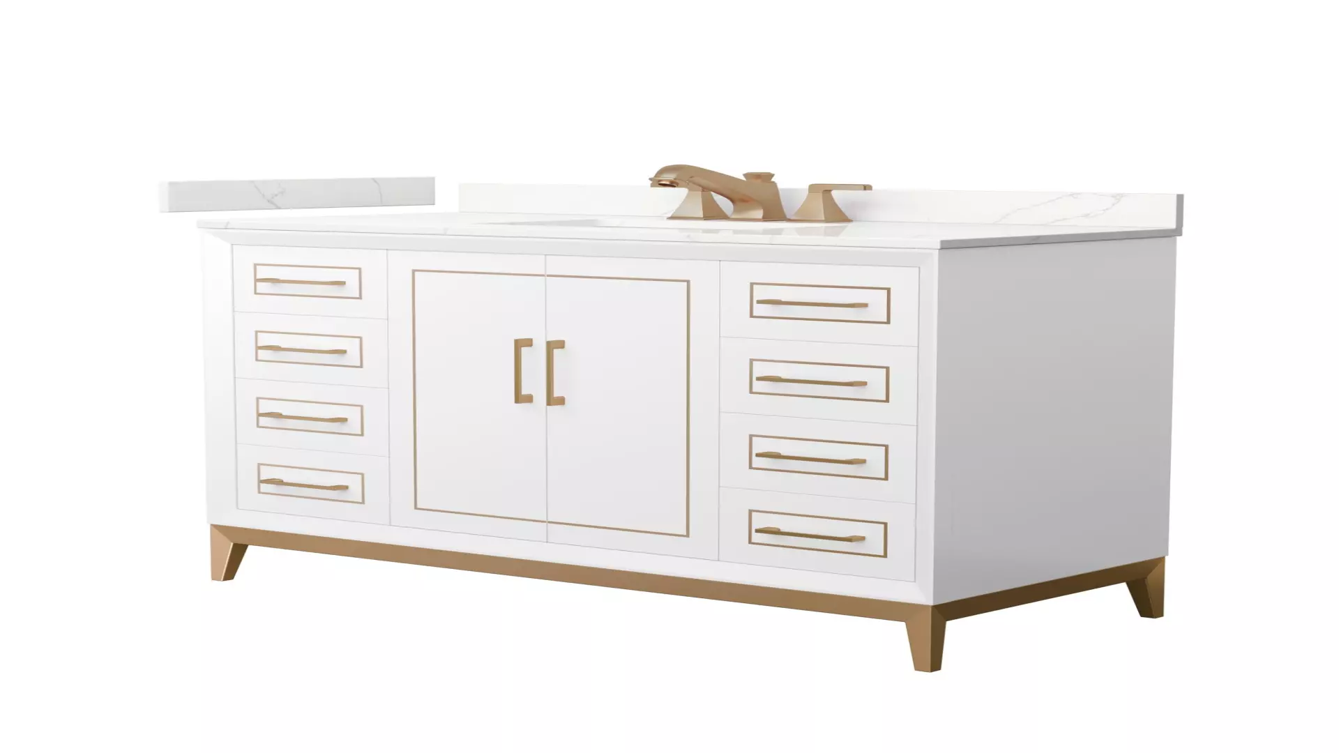 Marlena 48 Inch Single Bathroom Vanity in White, Giotto Quartz Countertop, Undermount Square Sink (3-Hole), Satin Bronze Trim material
