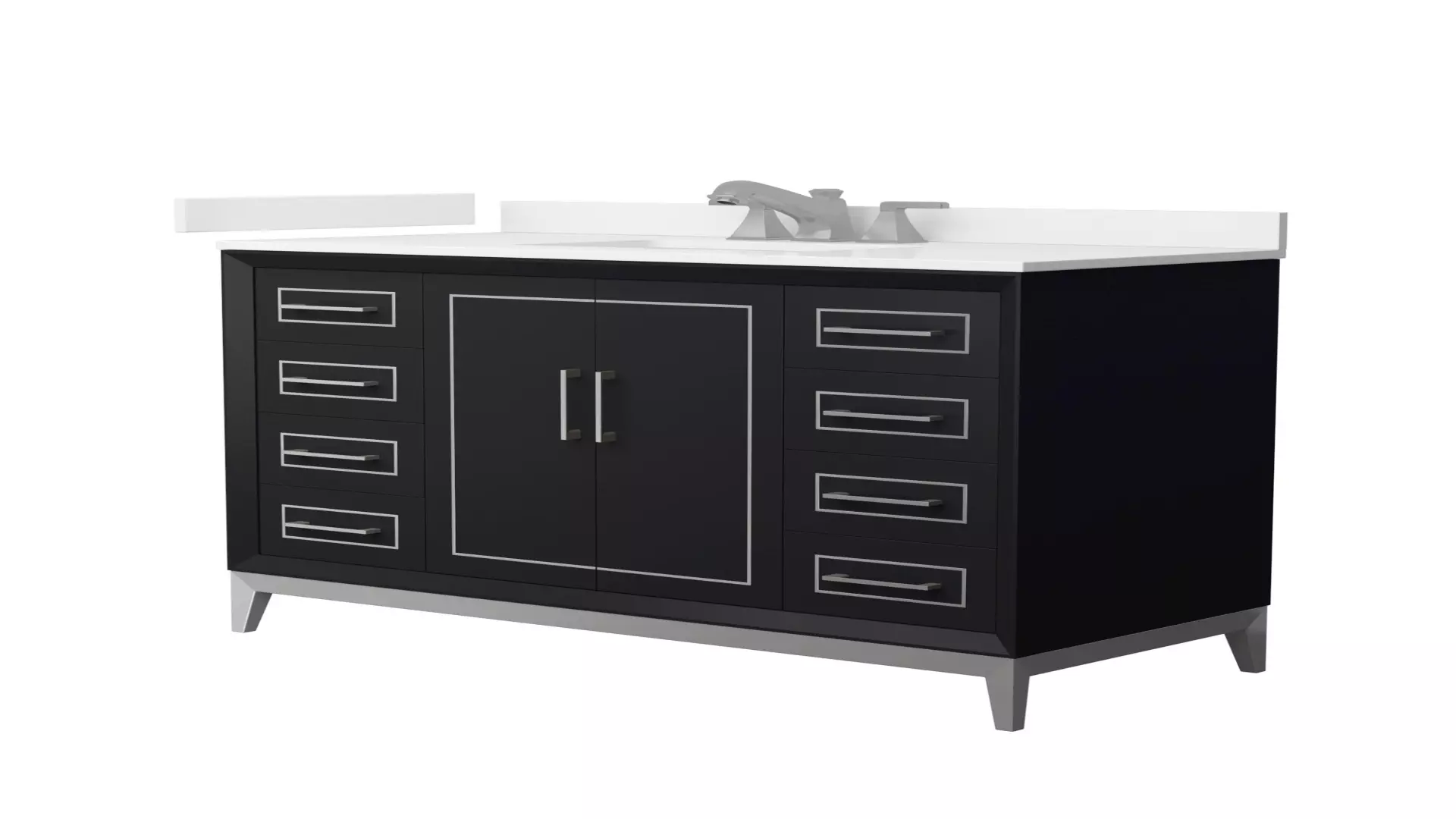 Marlena 48 Inch Single Bathroom Vanity in Black, White Quartz Countertop, Undermount Square Sink (3-Hole), Brushed Nickel Trim material