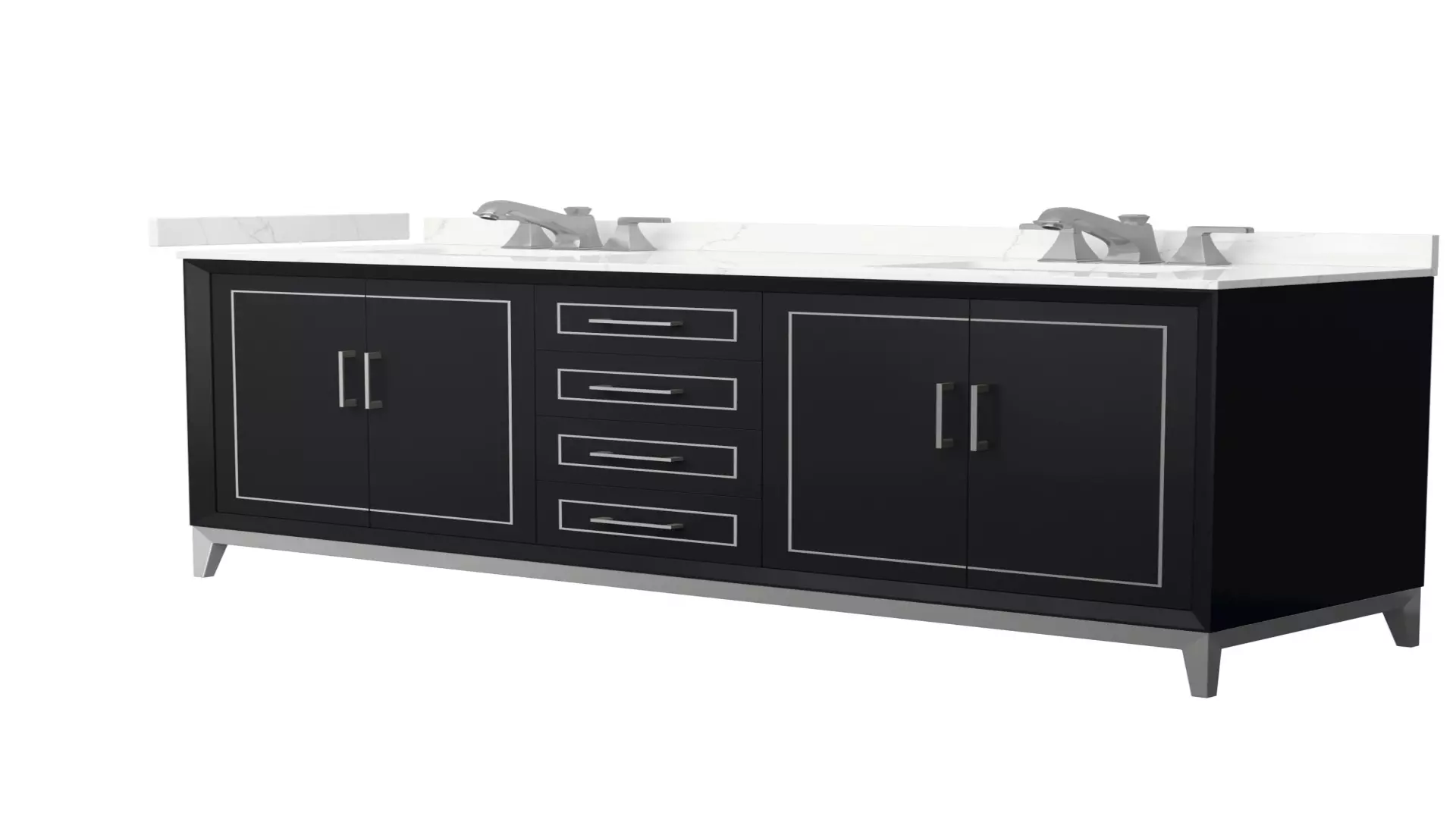 Marlena 72 Inch Double Bathroom Vanity in Black, Giotto Quartz Countertop, Undermount Square Sinks (3-Hole), Brushed Nickel Trim material
