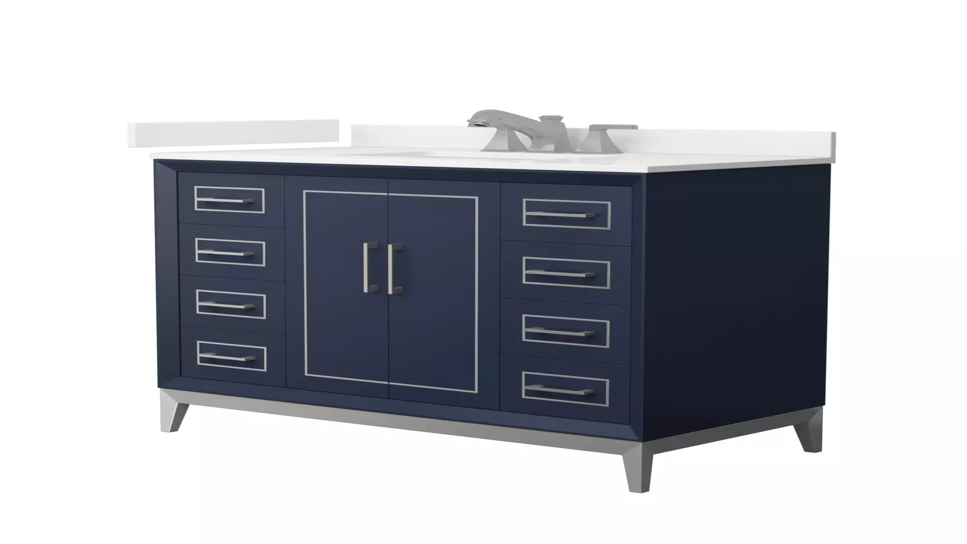Marlena 42 Inch Single Bathroom Vanity in Dark Blue, White Quartz Countertop, Undermount Square Sink (3-Hole), Brushed Nickel Trim material
