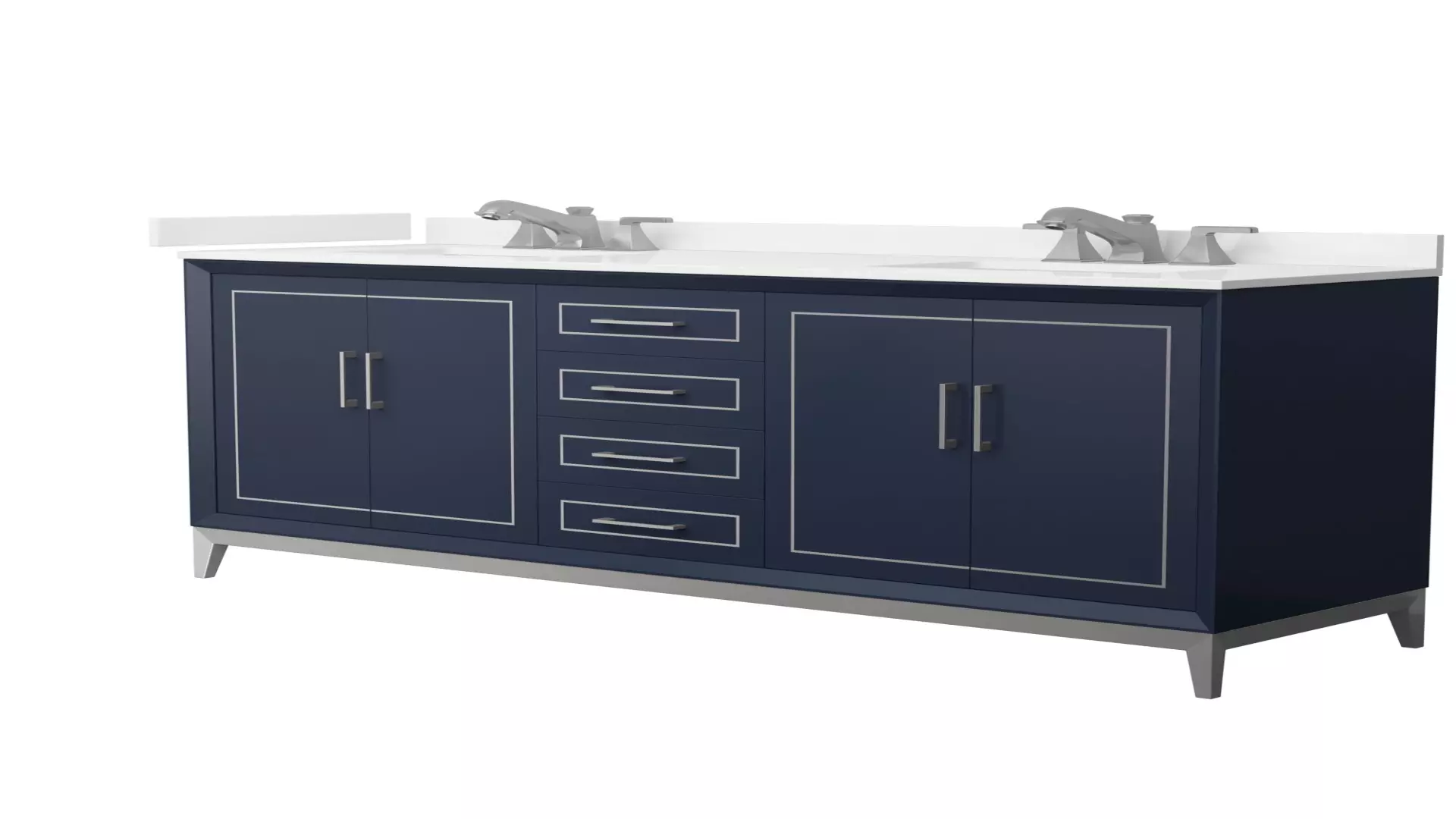 Marlena 72 Inch Double Bathroom Vanity in Dark Blue, White Quartz Countertop, Undermount Square Sinks (3-Hole), Brushed Nickel Trim material