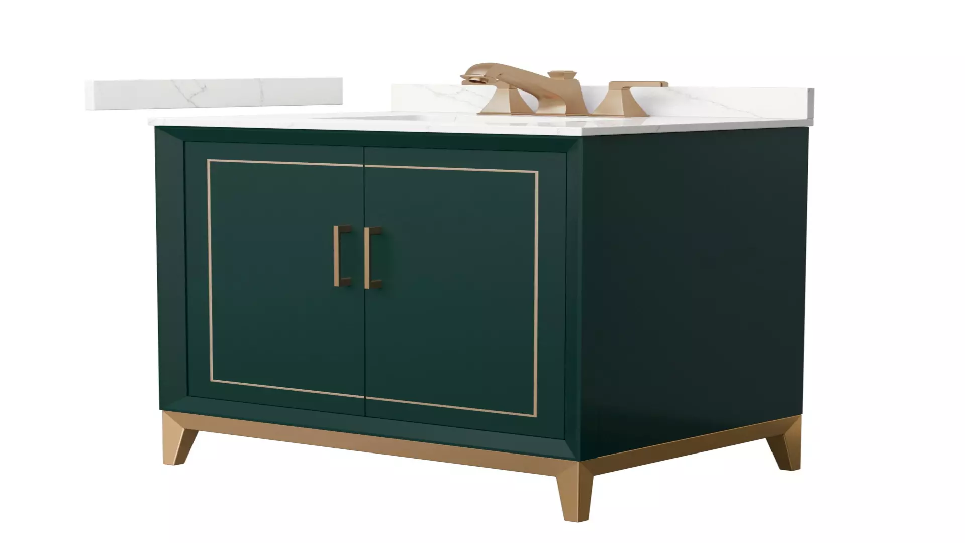 Marlena 30 Inch Single Bathroom Vanity in Green, Giotto Quartz Countertop, Undermount Square Sink (3-Hole), Satin Bronze Trim material