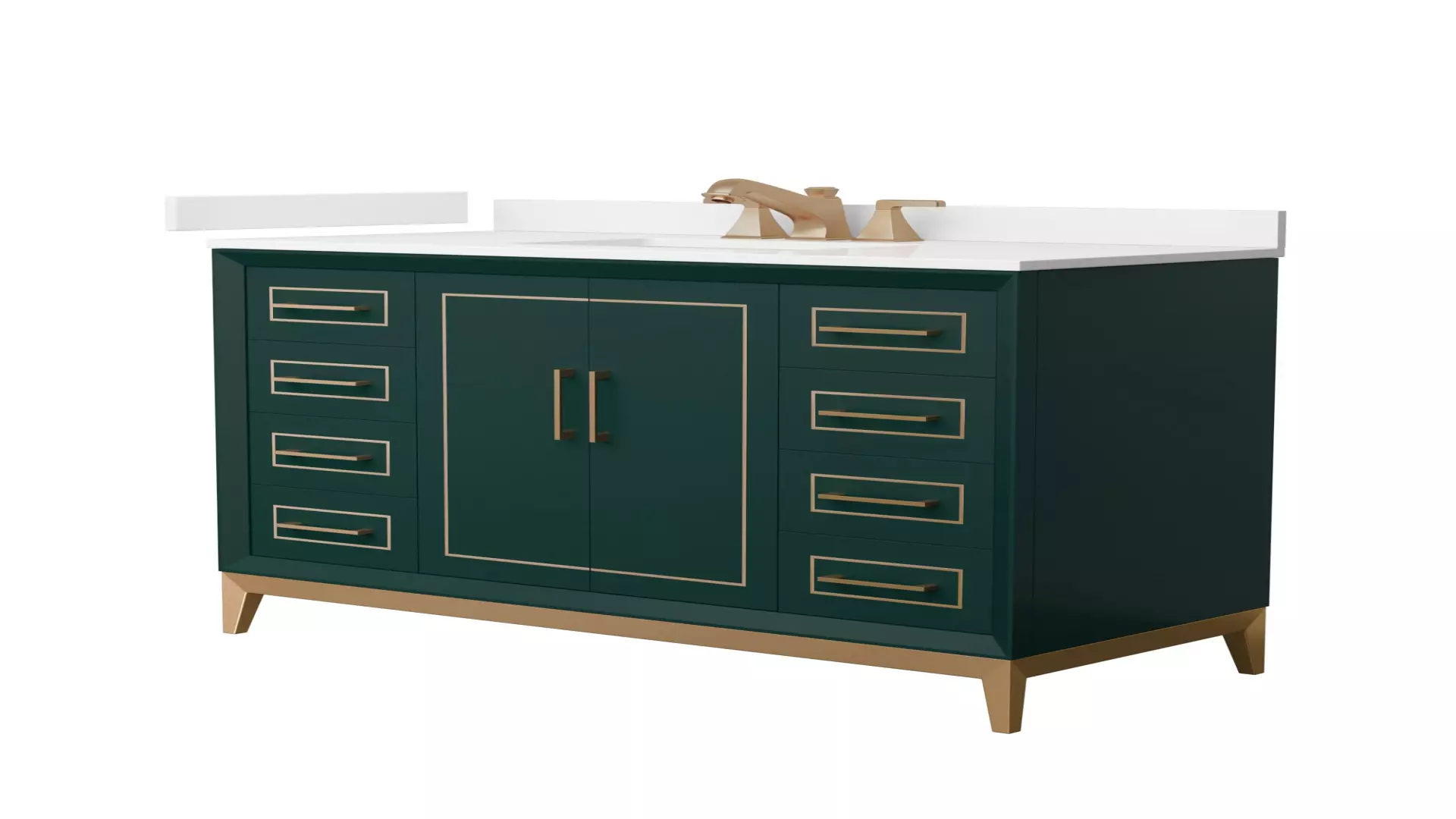 Marlena 48 Inch Single Bathroom Vanity in Green, White Quartz Countertop, Undermount Square Sink (3-Hole), Satin Bronze Trim material