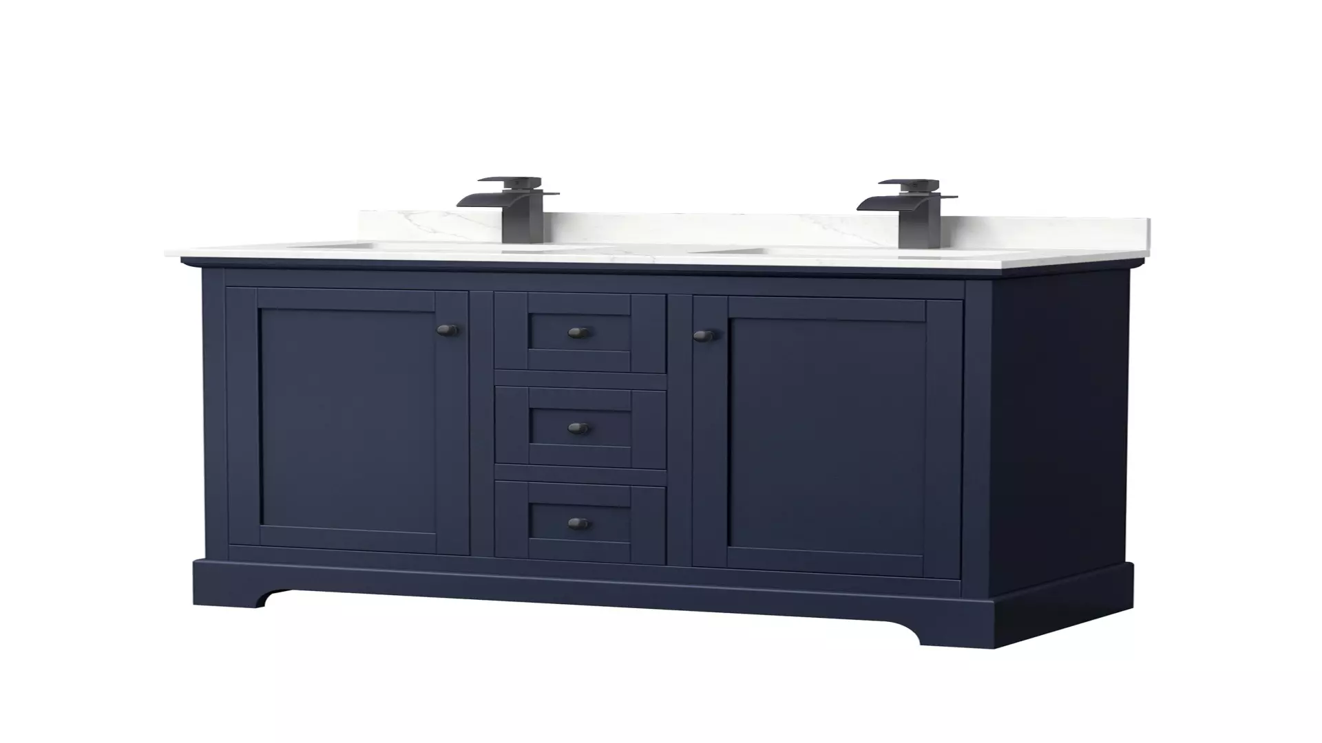 Avery 48 Inch Double Bathroom Vanity in Dark Blue, Giotto Quartz Countertop, Undermount Square Sinks (1-Hole), Matte Black Trim material