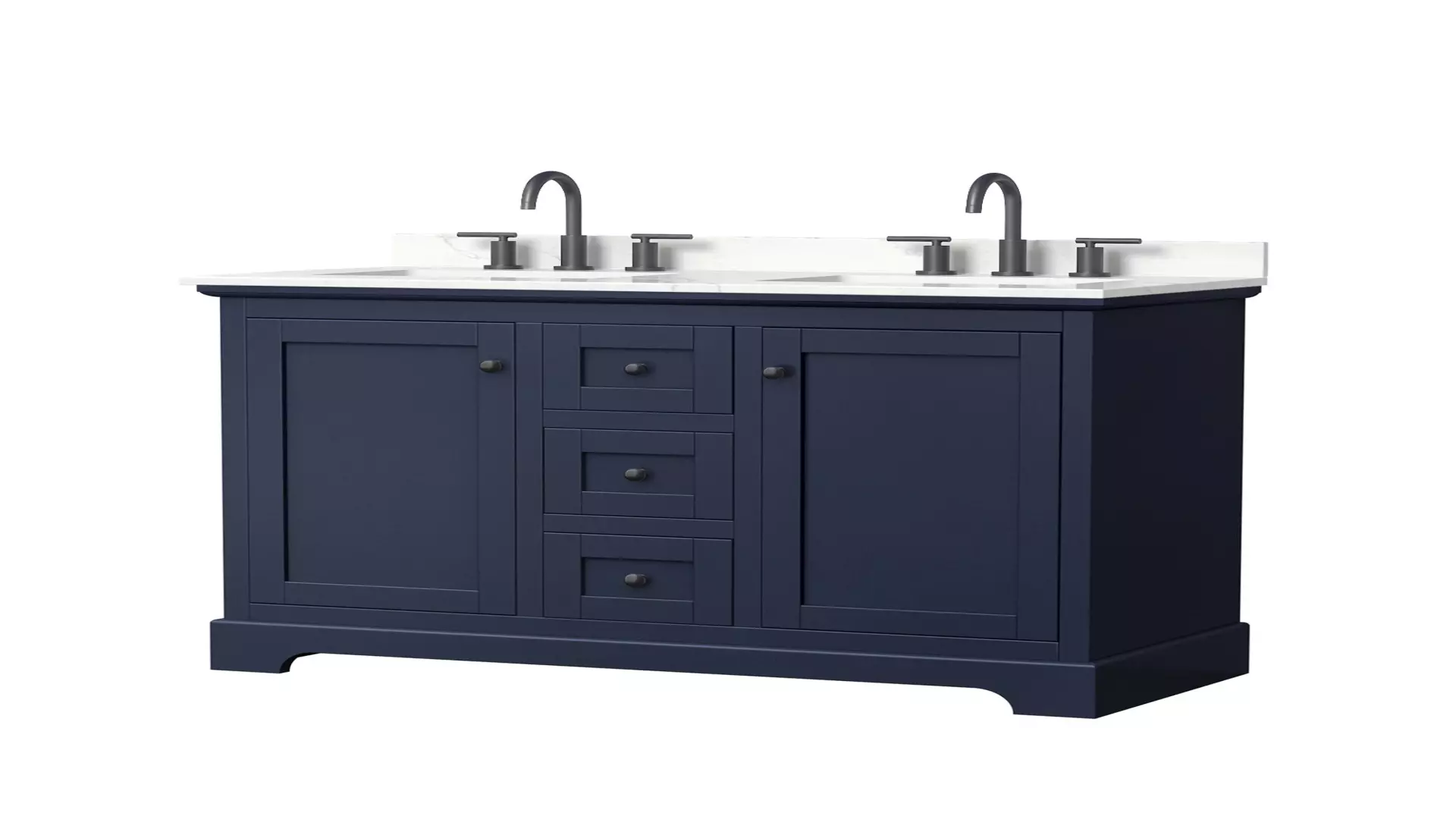 Avery 48 Inch Double Bathroom Vanity in Dark Blue, Giotto Quartz Countertop, Undermount Square Sinks (3-Hole), Matte Black Trim material