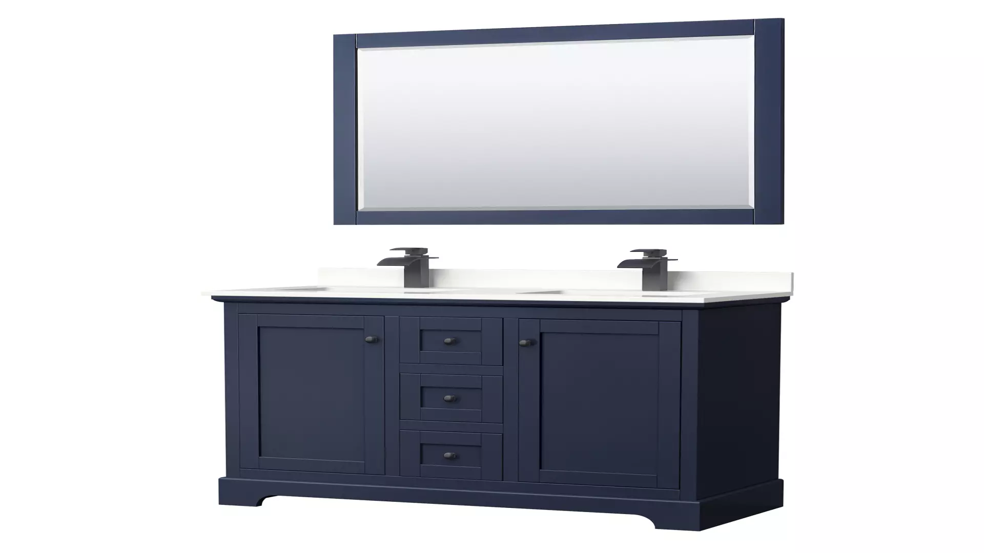 Avery 48 Inch Double Bathroom Vanity in Dark Blue, White Quartz Countertop, Undermount Square Sinks (1-Hole), Matte Black Trim, 46 Inch Mirror material