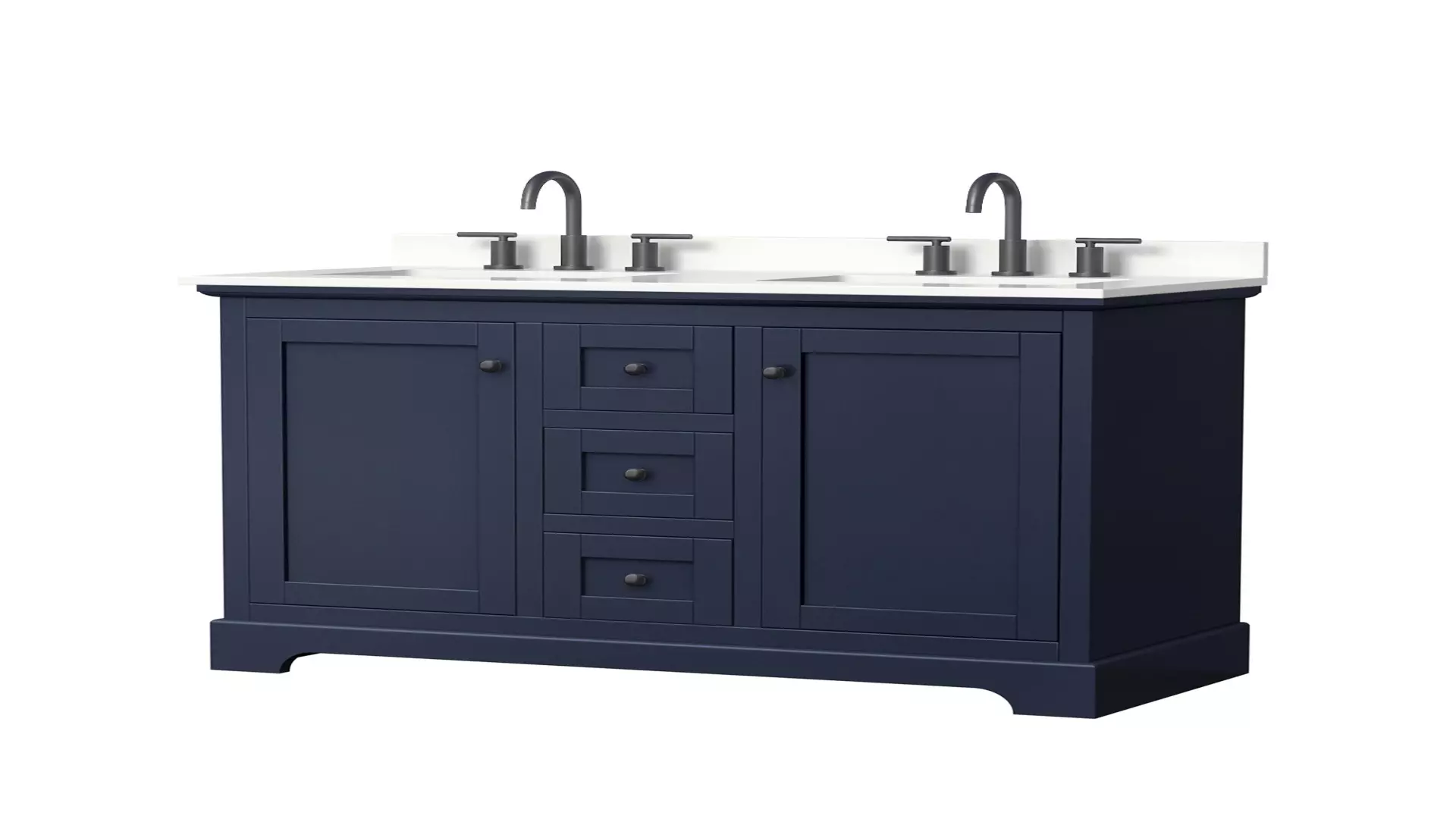 Avery 48 Inch Double Bathroom Vanity in Dark Blue, White Quartz Countertop, Undermount Square Sinks (3-Hole), Matte Black Trim material