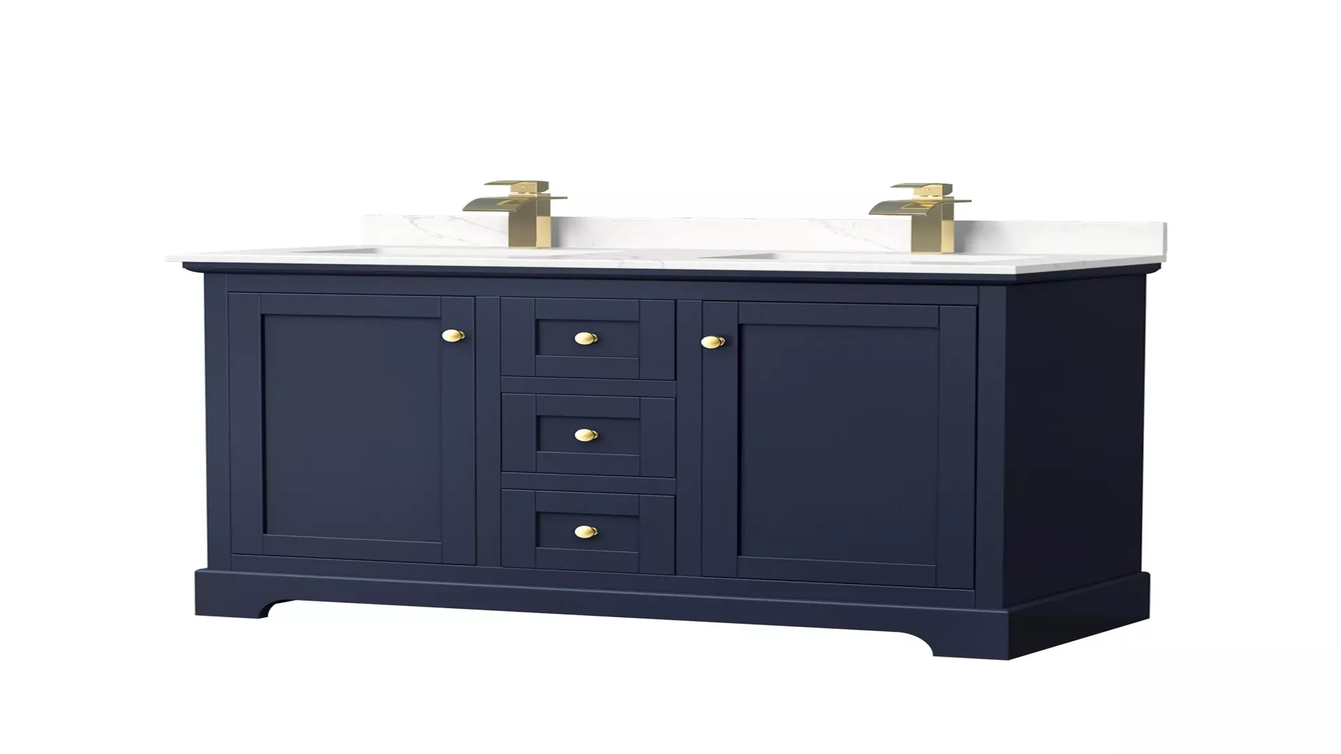 Avery 48 Inch Double Bathroom Vanity in Dark Blue, Giotto Quartz Countertop, Undermount Square Sinks (1-Hole), Brushed Gold Trim material