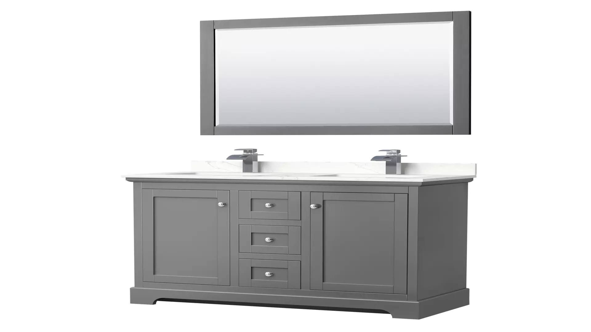 Avery 48 Inch Double Bathroom Vanity in Dark Gray, Giotto Quartz Countertop, Undermount Square Sinks (1-Hole), Polished Chrome Trim, 46 Inch Mirror material