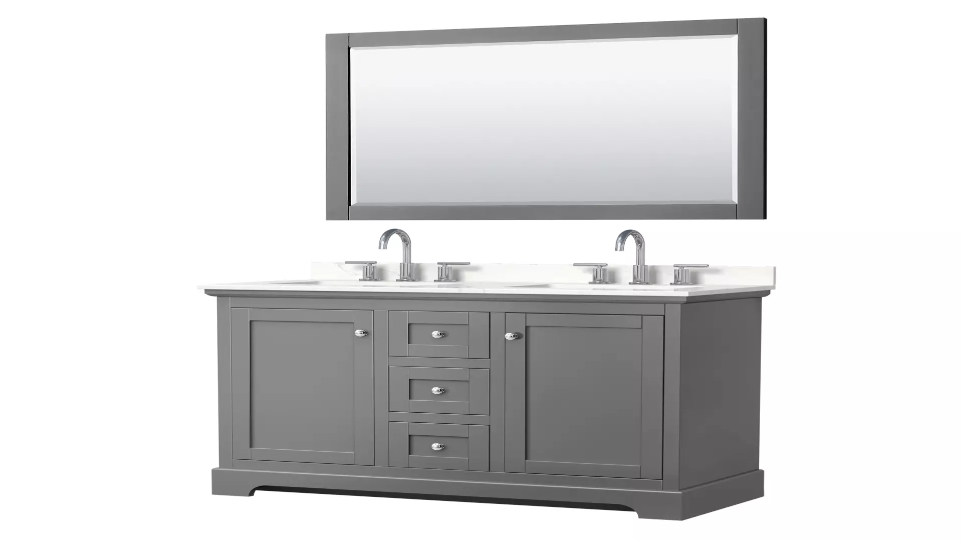 Avery 48 Inch Double Bathroom Vanity in Dark Gray, Giotto Quartz Countertop, Undermount Square Sinks (3-Hole), Polished Chrome Trim, 46 Inch Mirror material