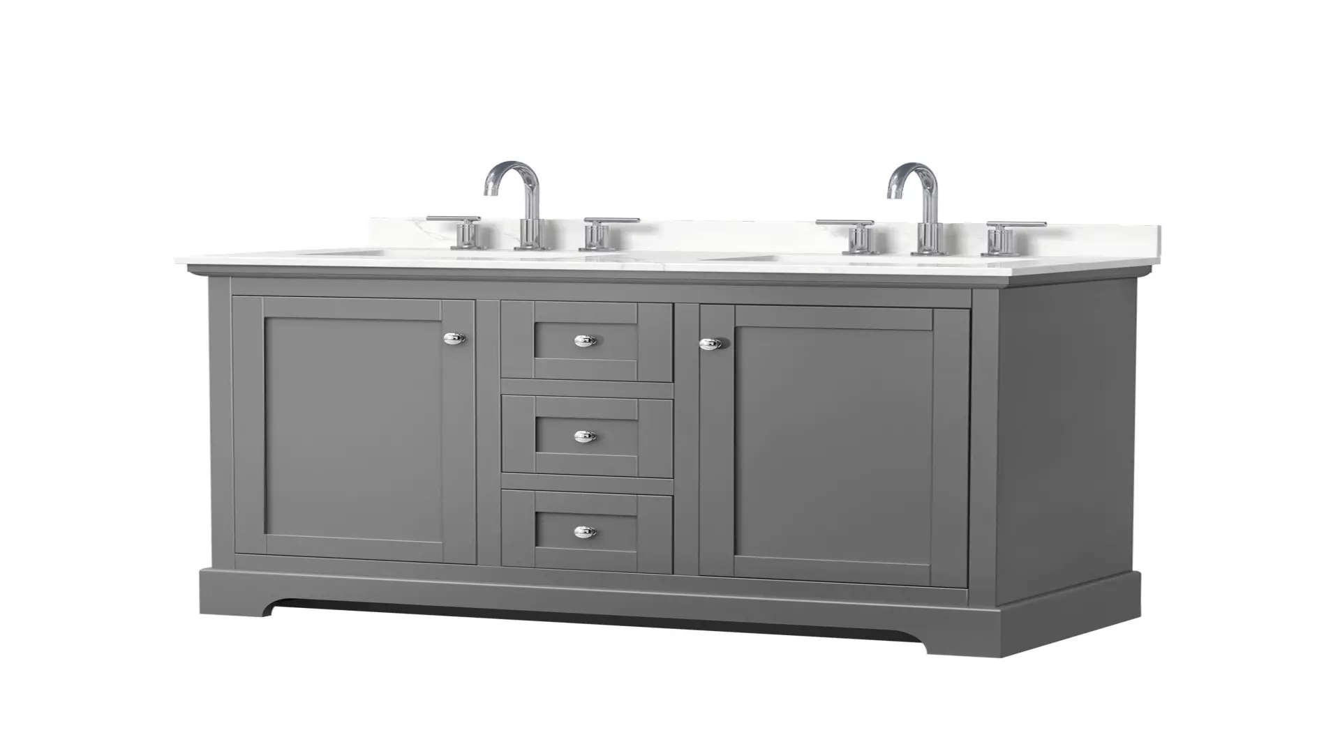 Avery 48 Inch Double Bathroom Vanity in Dark Gray, Giotto Quartz Countertop, Undermount Square Sinks (3-Hole), Polished Chrome Trim material