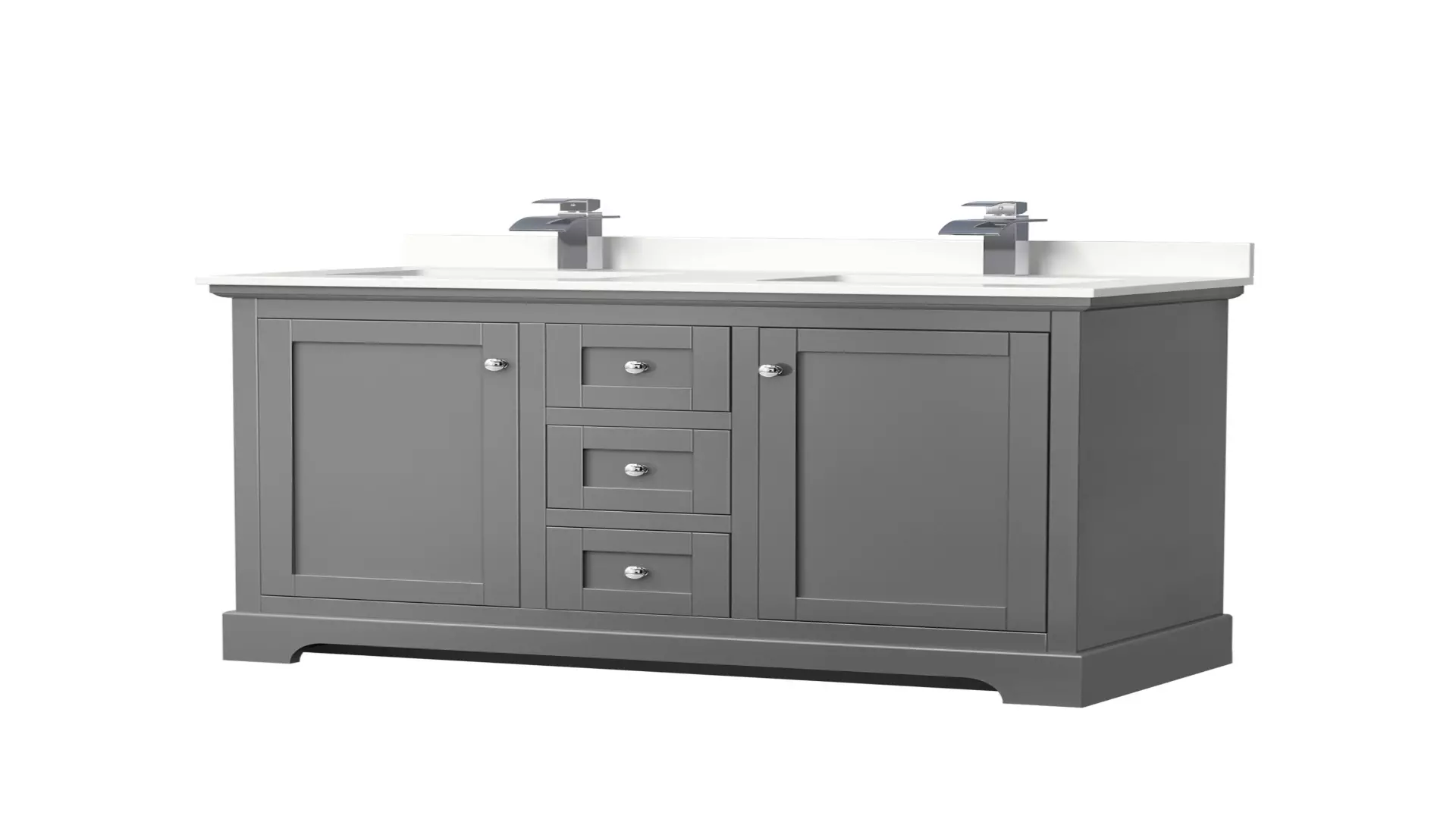Avery 48 Inch Double Bathroom Vanity in Dark Gray, White Quartz Countertop, Undermount Square Sinks (1-Hole), Polished Chrome Trim material