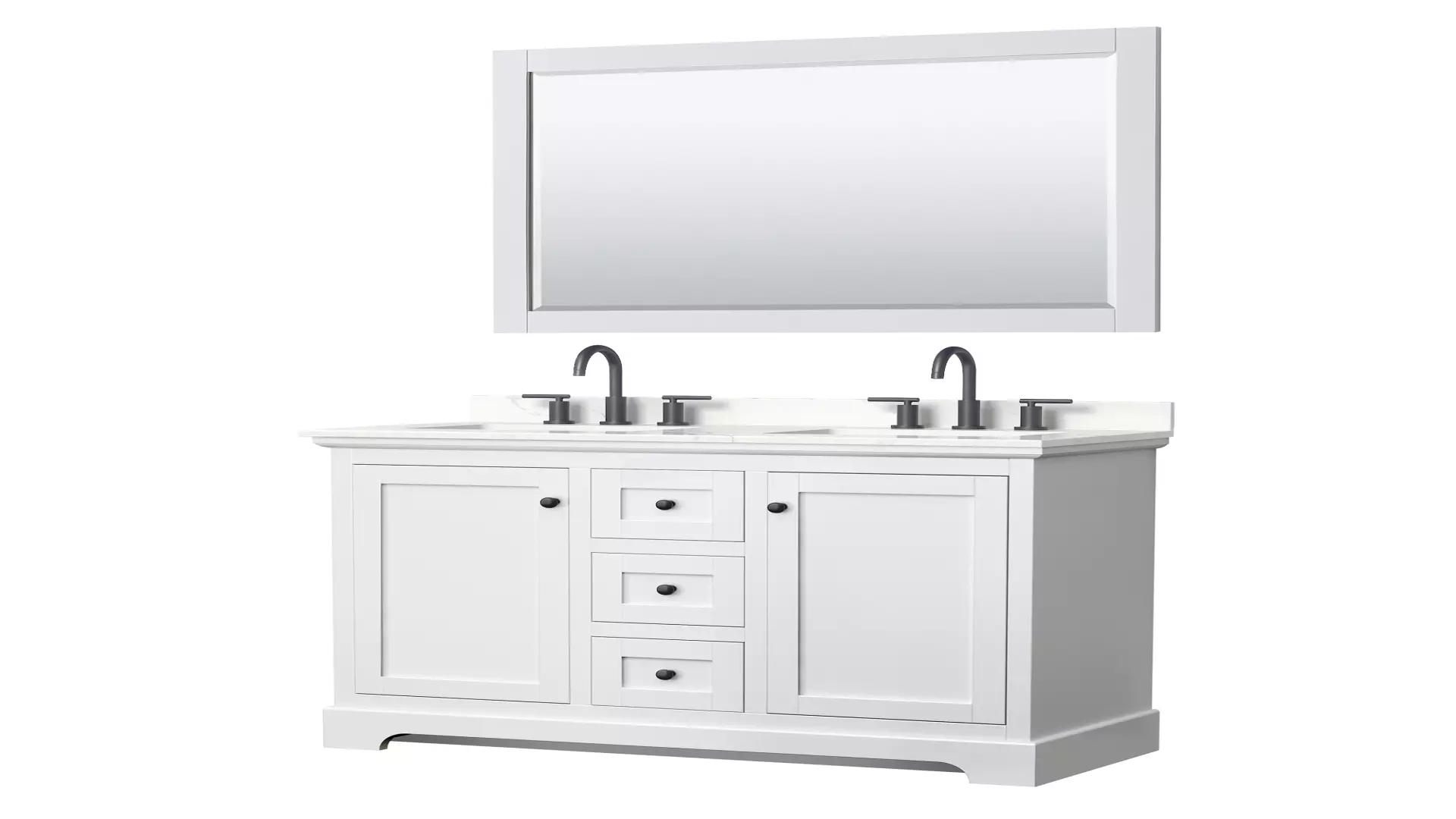 Avery 48 Inch Double Bathroom Vanity in White, Giotto Quartz Countertop, Undermount Square Sinks (3-Hole), Matte Black Trim, 46 Inch Mirror material