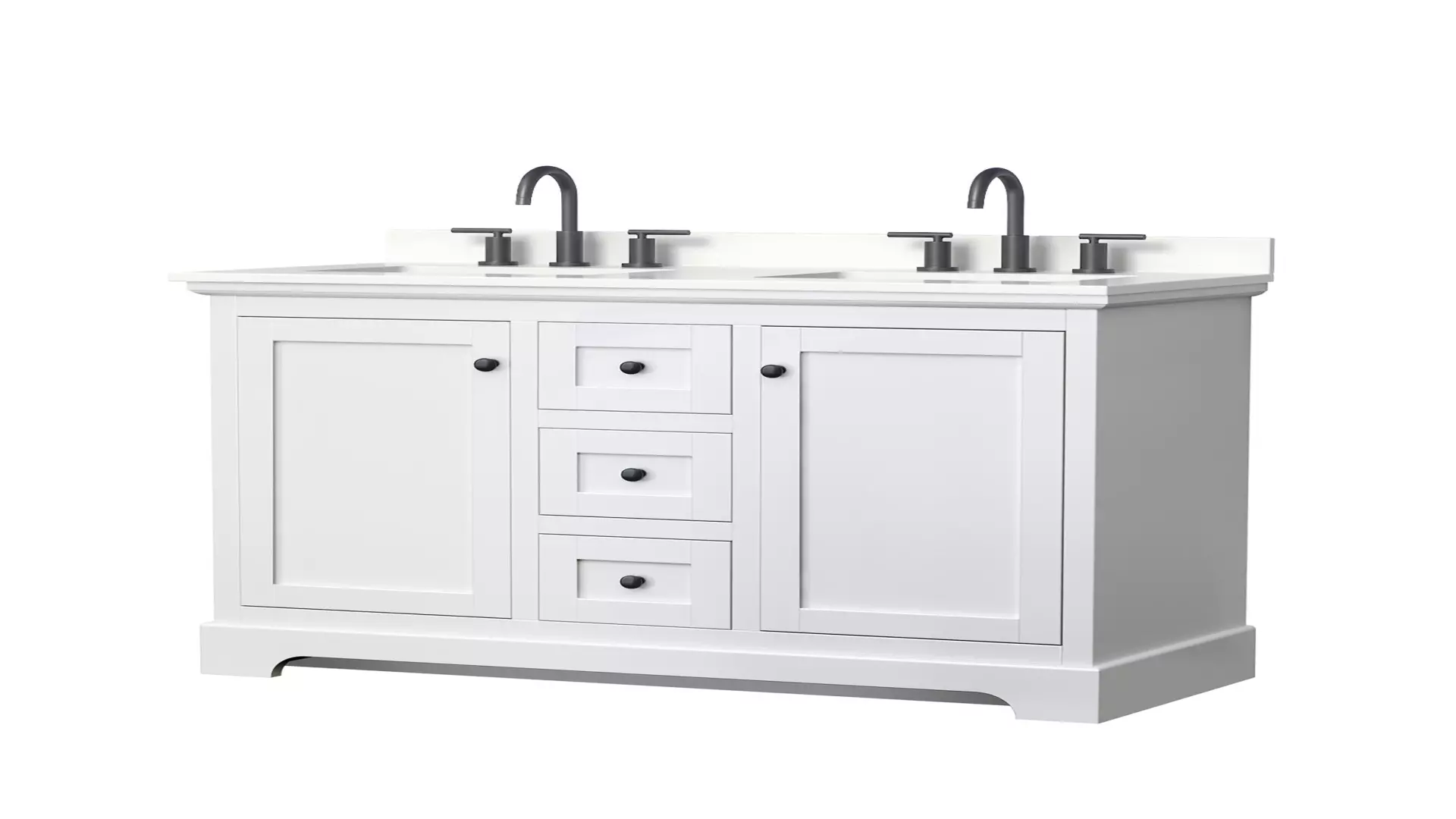 Avery 48 Inch Double Bathroom Vanity in White, White Quartz Countertop, Undermount Square Sinks (3-Hole), Matte Black Trim material