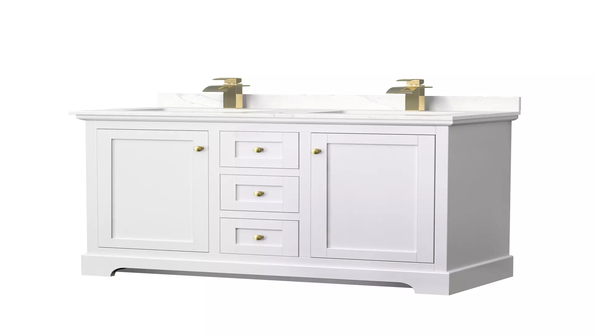 Avery 48 Inch Double Bathroom Vanity in White, Giotto Quartz Countertop, Undermount Square Sinks (1-Hole), Brushed Gold Trim material