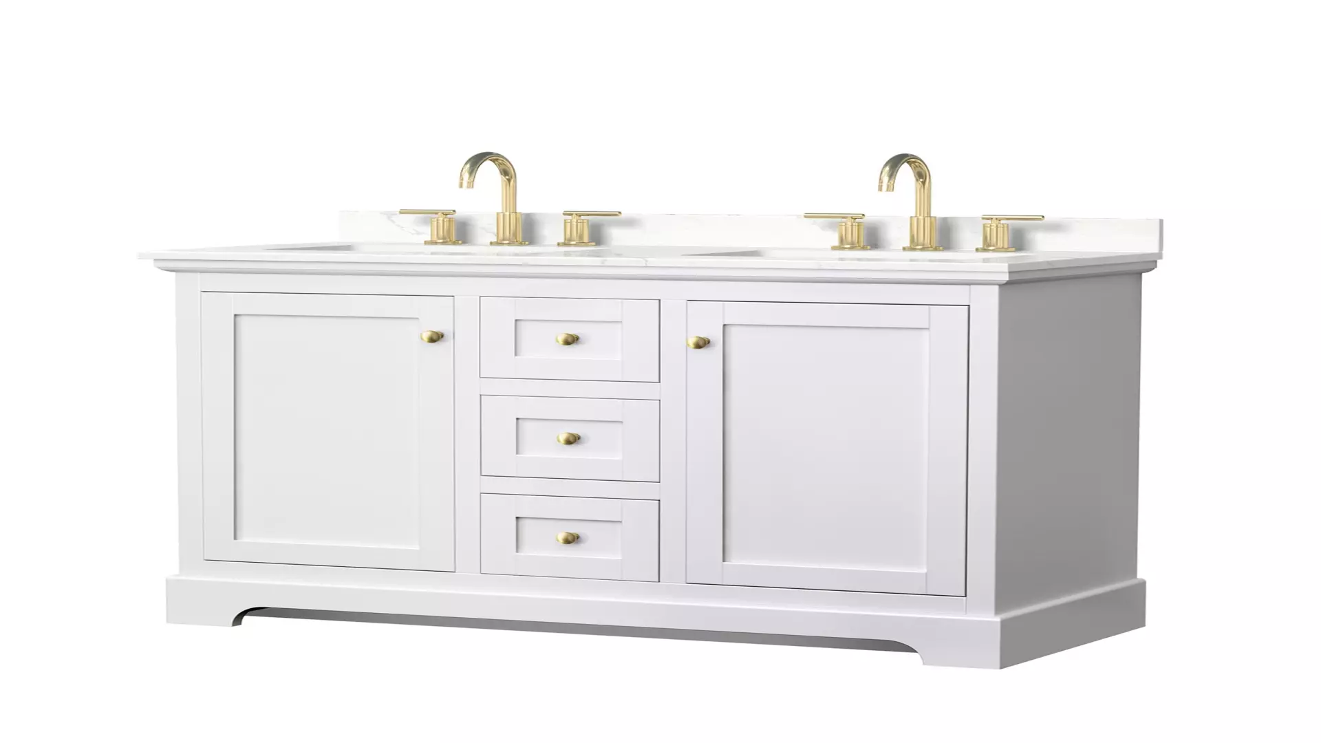 Avery 48 Inch Double Bathroom Vanity in White, Giotto Quartz Countertop, Undermount Square Sinks (3-Hole), Brushed Gold Trim material
