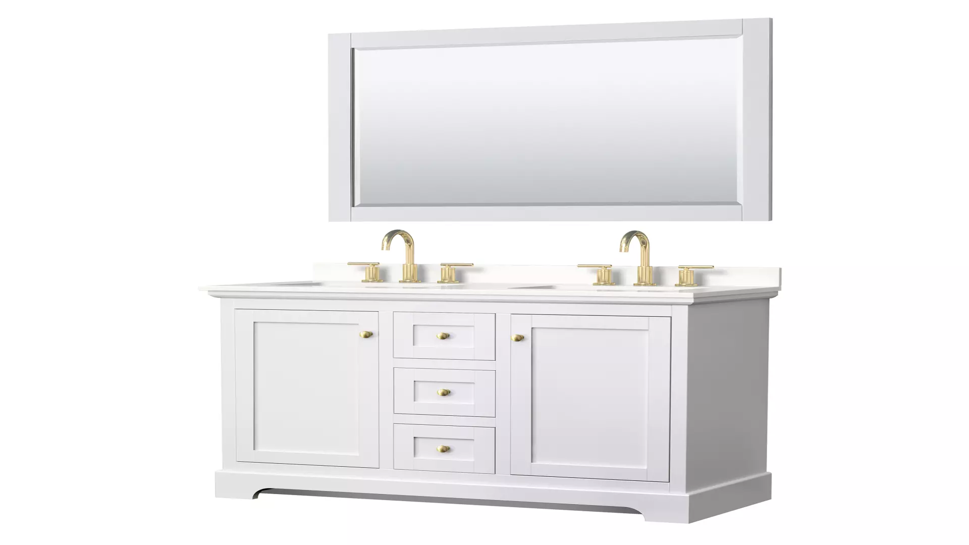 Avery 48 Inch Double Bathroom Vanity in White, White Quartz Countertop, Undermount Square Sinks (3-Hole), Brushed Gold Trim, 46 Inch Mirror material