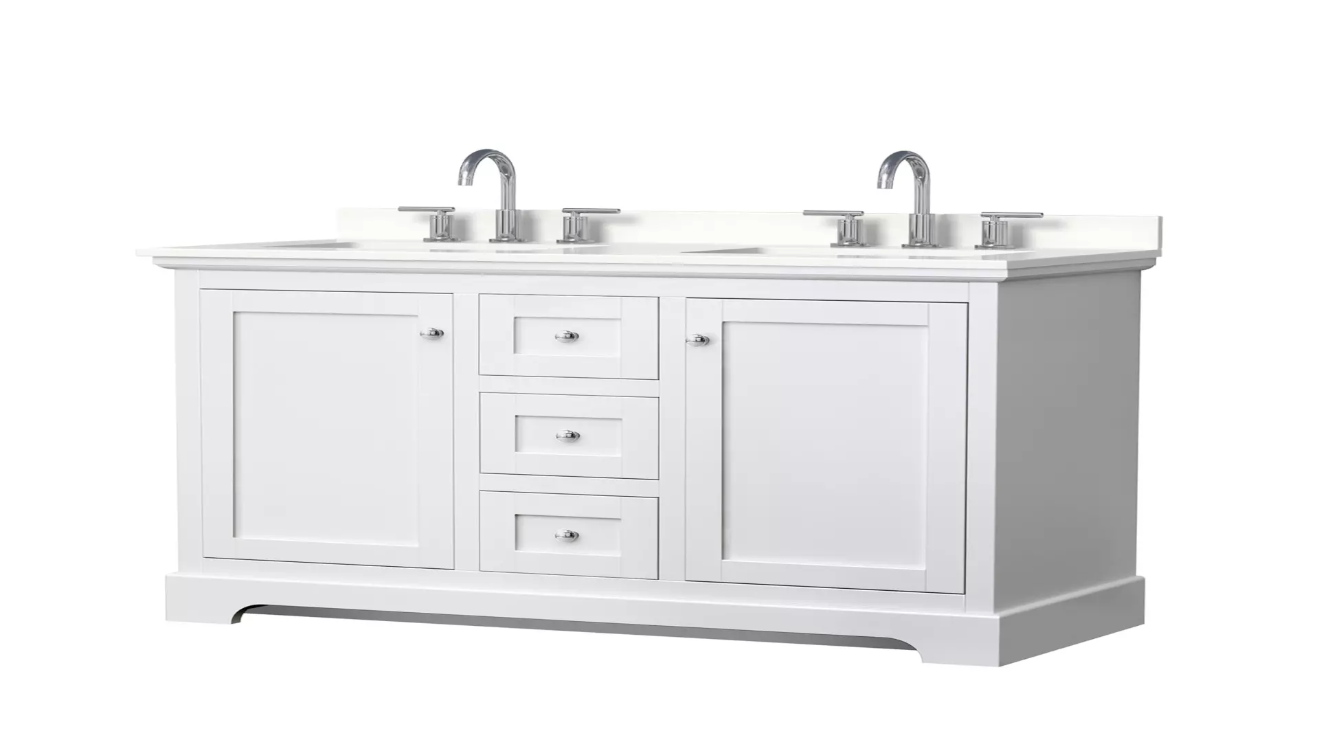 Avery 48 Inch Double Bathroom Vanity in White, White Quartz Countertop, Undermount Square Sinks (3-Hole), Polished Chrome Trim material