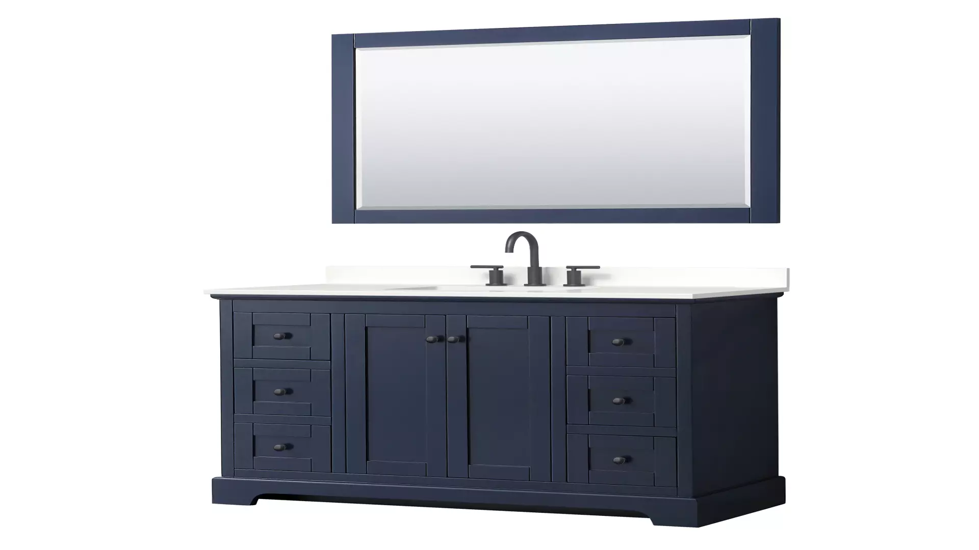 Avery 48 Inch Single Bathroom Vanity in Dark Blue, White Quartz Countertop, Undermount Square Sink (3-Hole), Matte Black Trim, 46 Inch Mirror material