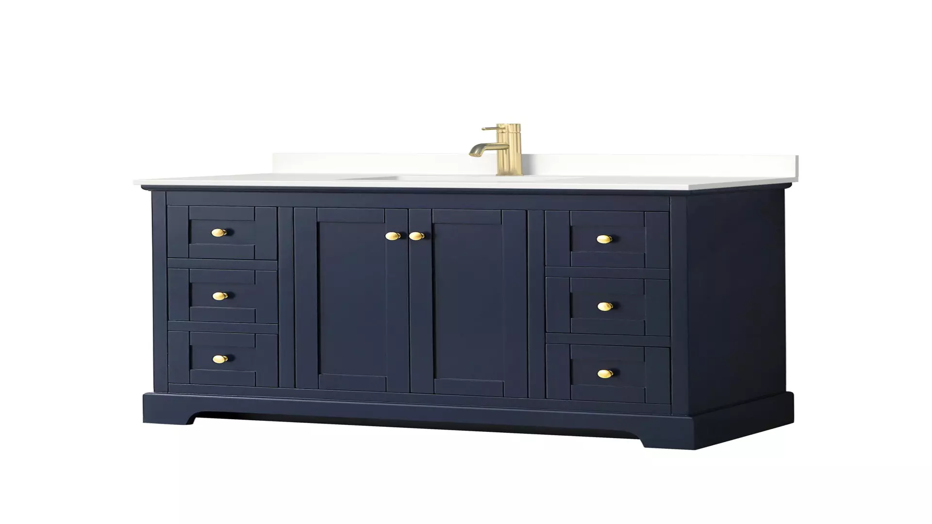 Avery 48 Inch Single Bathroom Vanity in Dark Blue, White Quartz Countertop, Undermount Square Sink (1-Hole), Brushed Gold Trim material