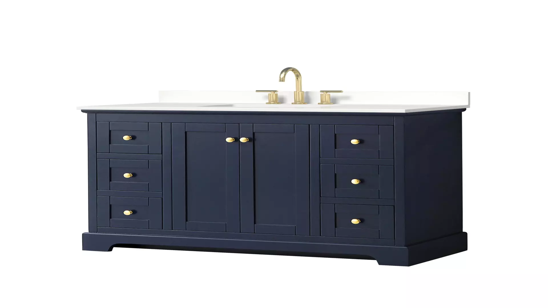 Avery 48 Inch Single Bathroom Vanity in Dark Blue, White Quartz Countertop, Undermount Square Sink (3-Hole), Brushed Gold Trim material