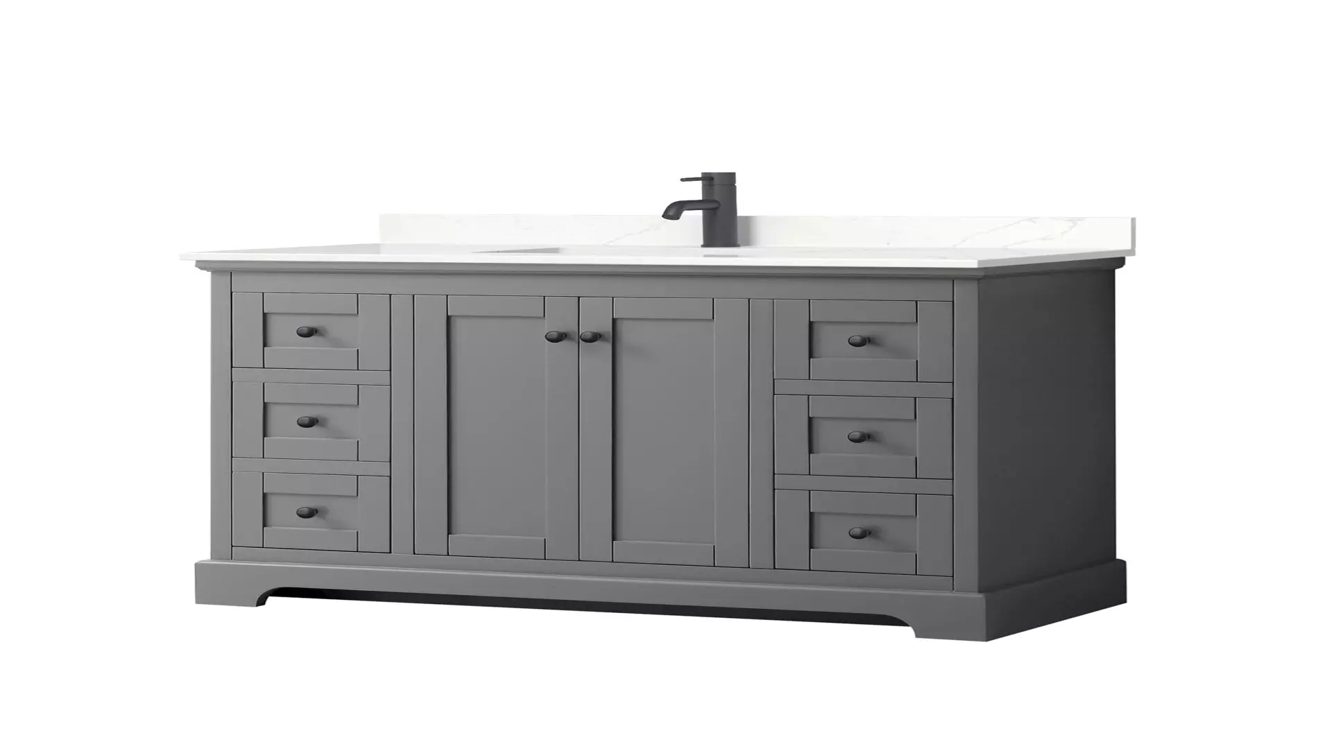 Avery 48 Inch Single Bathroom Vanity in Dark Gray, Giotto Quartz Countertop, Undermount Square Sink (1-Hole), Matte Black Trim material